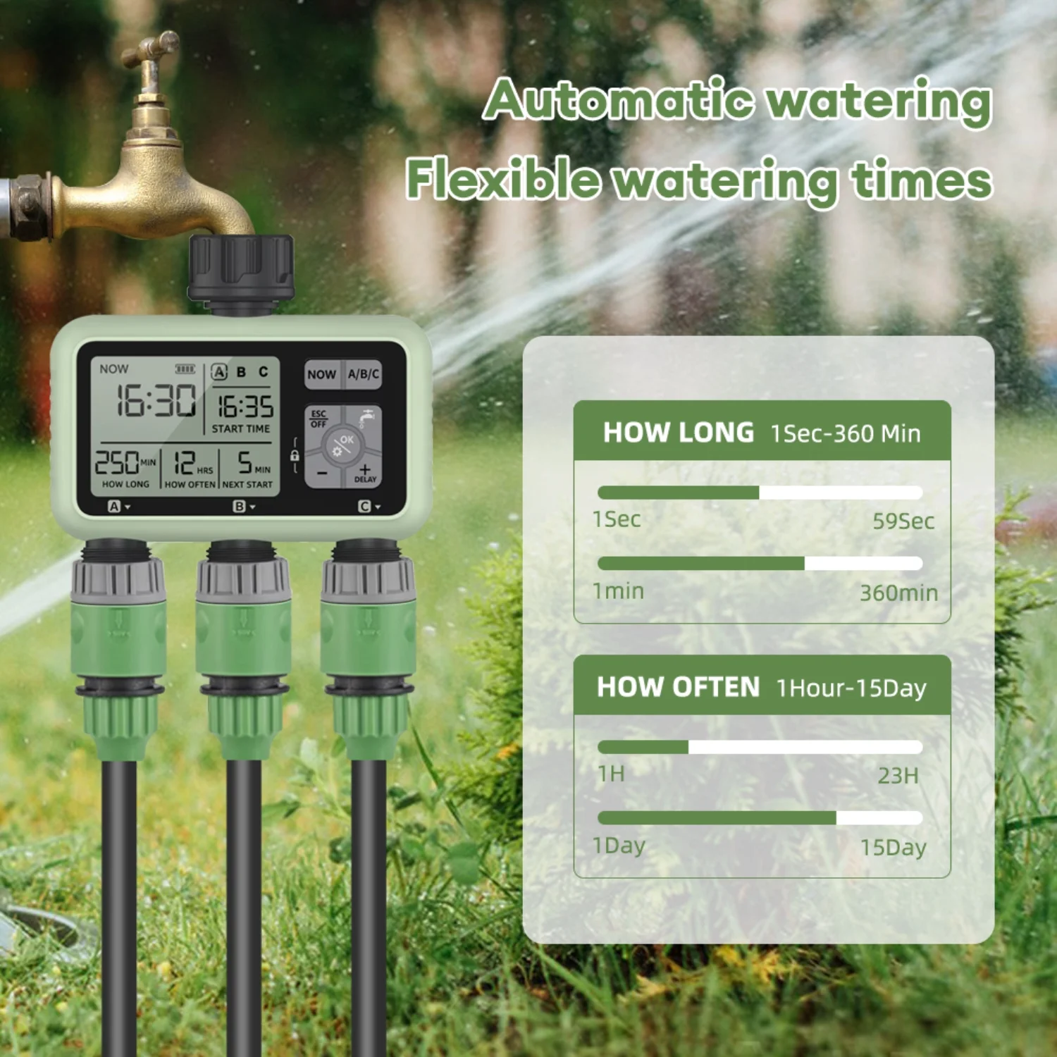 Smart Digital LCD Household Automatic Irrigation System with Rain Delay - 3-Outlet Garden Water Timer Tool for Efficient Watering