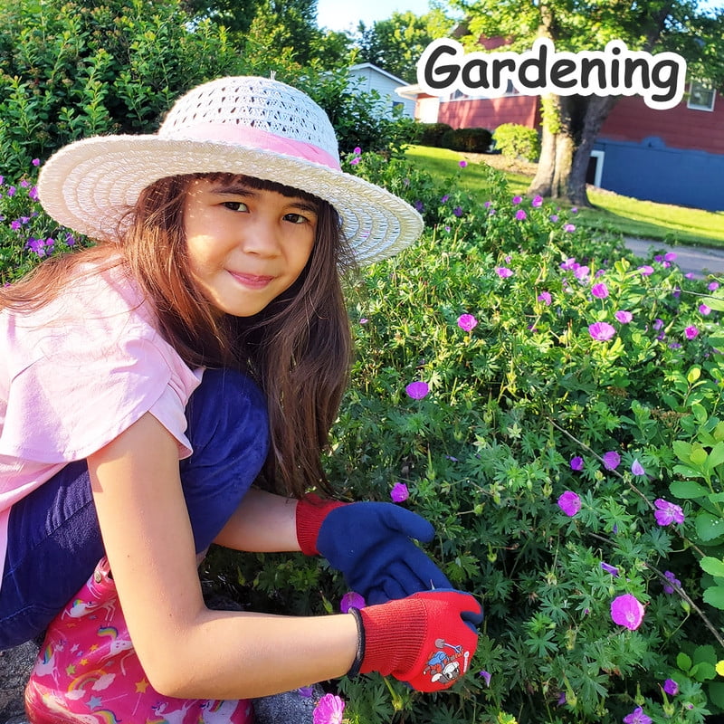 KAYGO Kids Gardening Gloves 4 Pairs - Polyester Seemless Knitted with Latex Sandy Finish Coating, KGKID100, Ideal for Kids Gardening, DIY,Light Duty Works, and Outdoor Activities (Blue&Red,2XS )