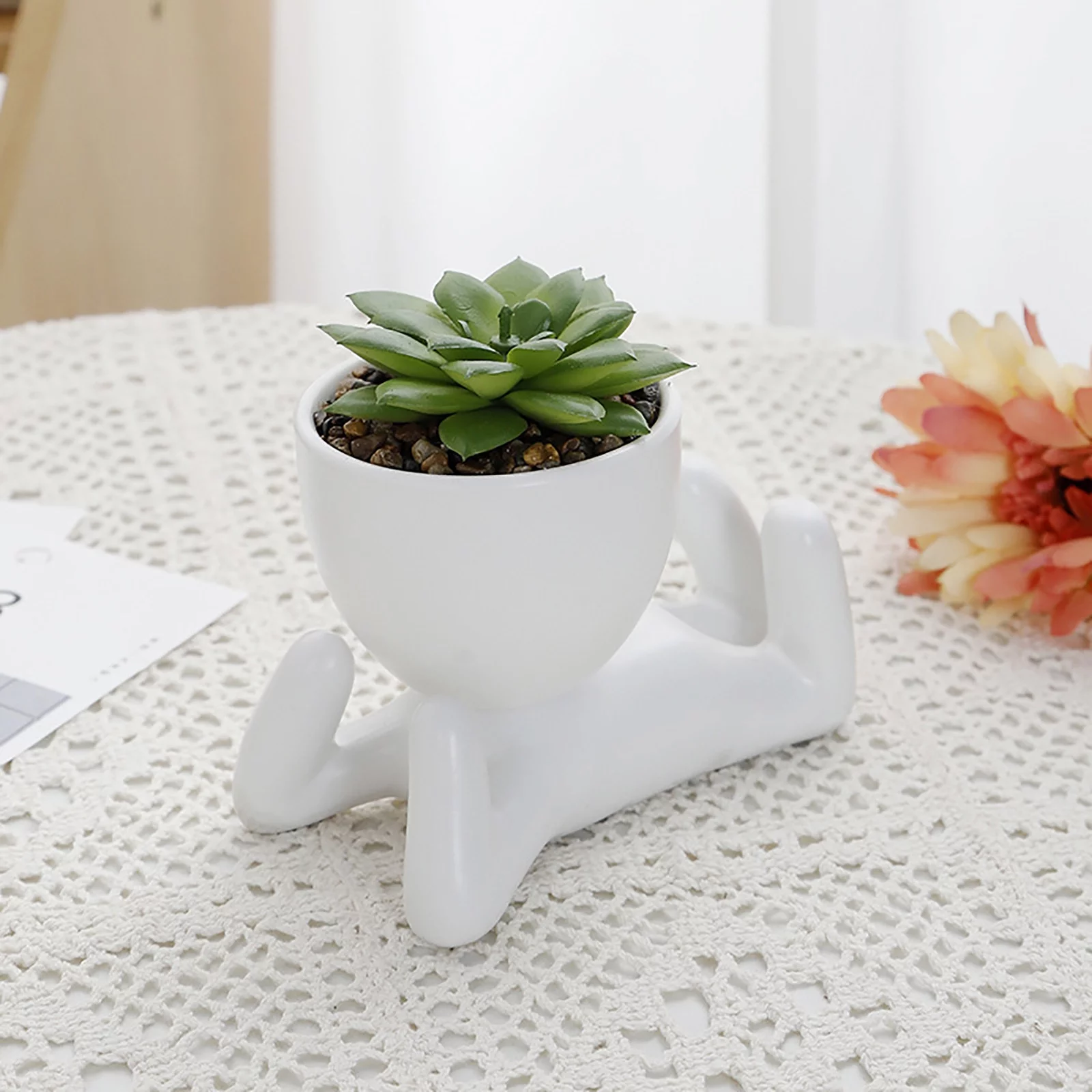LLQkigsxse Flower Pot Molds for Concrete Cute Figure Ceramic Doll Flower Pot Decoration Planter Succulents Flower Cactus Bonsai Bonsai Planter Container Design Gifts for Her