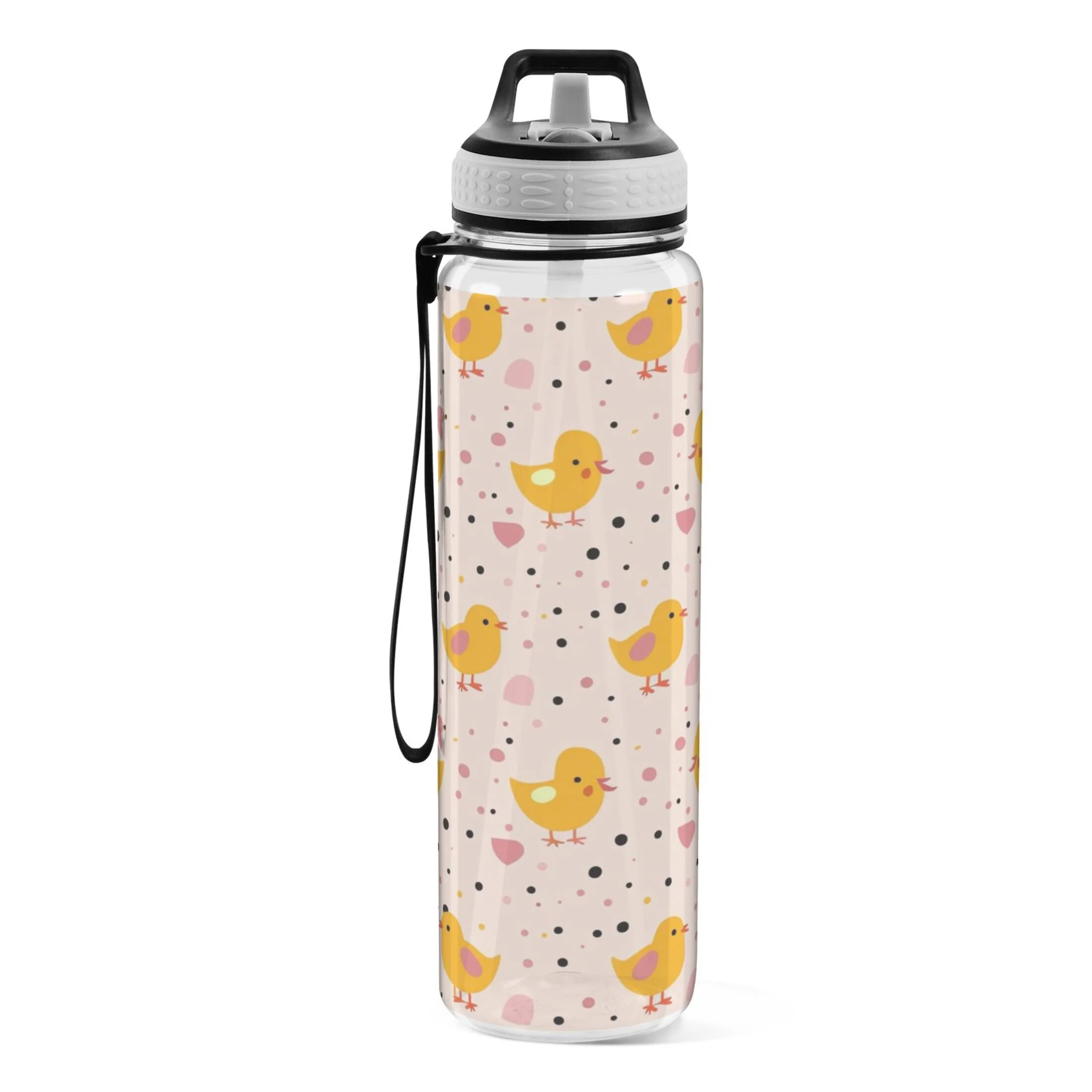 Cute Ducks and Polka Dots 32oz Sports Water Bottles Leakproof Tritan Bottle with Straw BPA Free Clear Bottle for Fitness Gym Outdoor Cycling