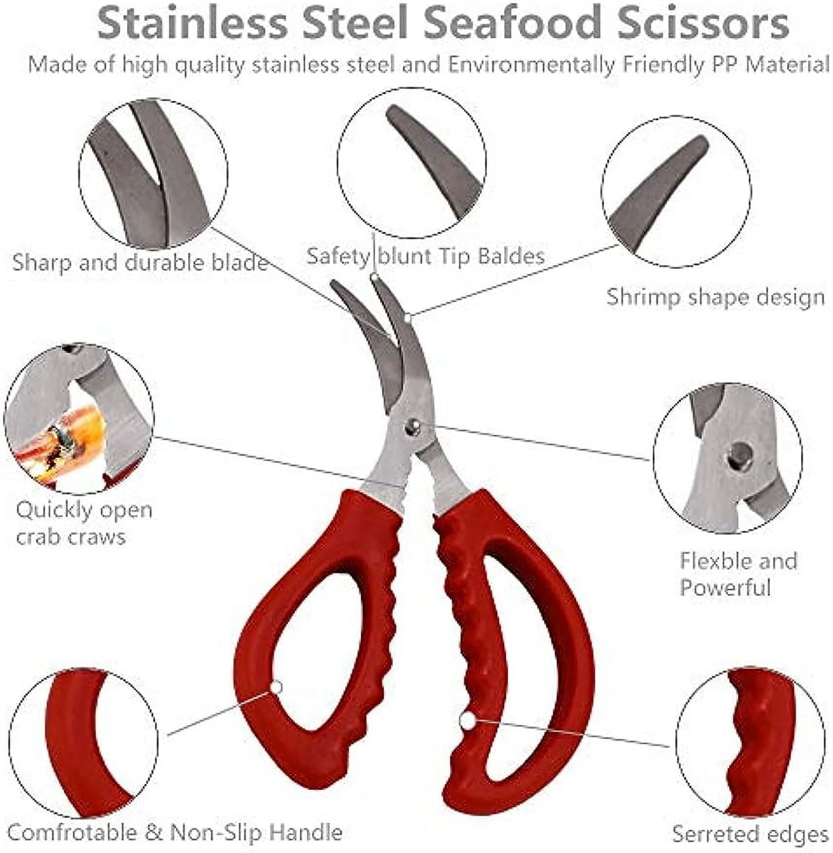 2 Pack Seafood Scissors,Seafood Fish Crab Shrimp Lobster Scissors Stainless Steel Shears for Kitchen Tools