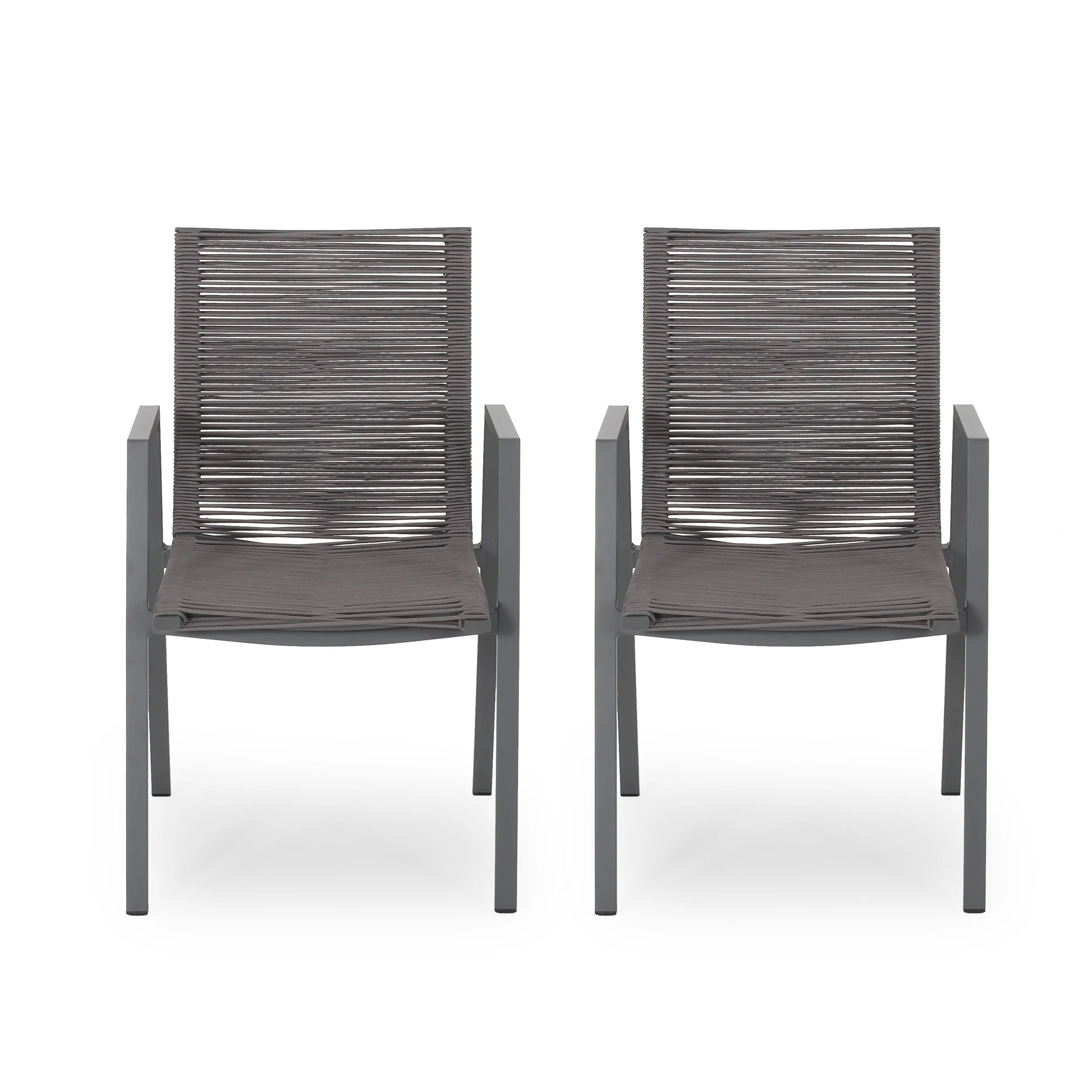 GDF Studio Barbour Outdoor Aluminum and Rope Dining Chairs, Set of 2, Gray and Dark Gray