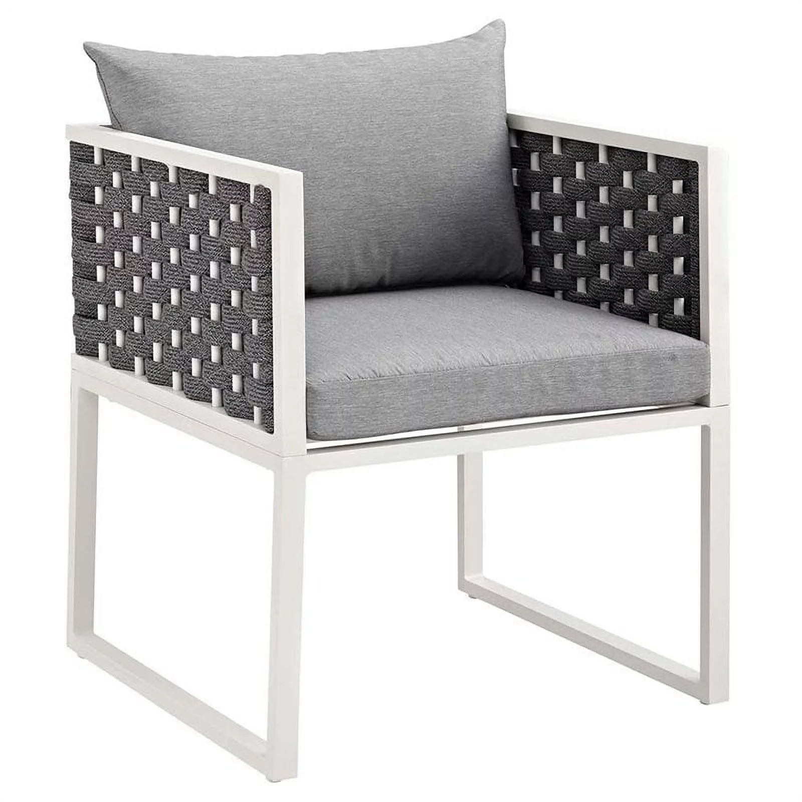 Pemberly Row  Patio Dining Arm Chair in White and Gray