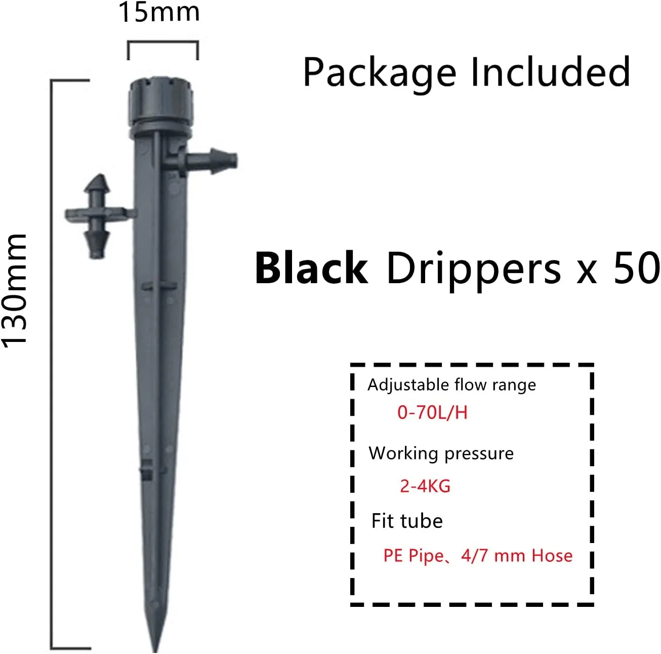 360 Degree Adjustable Irrigation Drippers with Barbed Connector for 4/7 mm Hose Tube Water Flow Drip Stakes Emitter Drip System (30,Red)