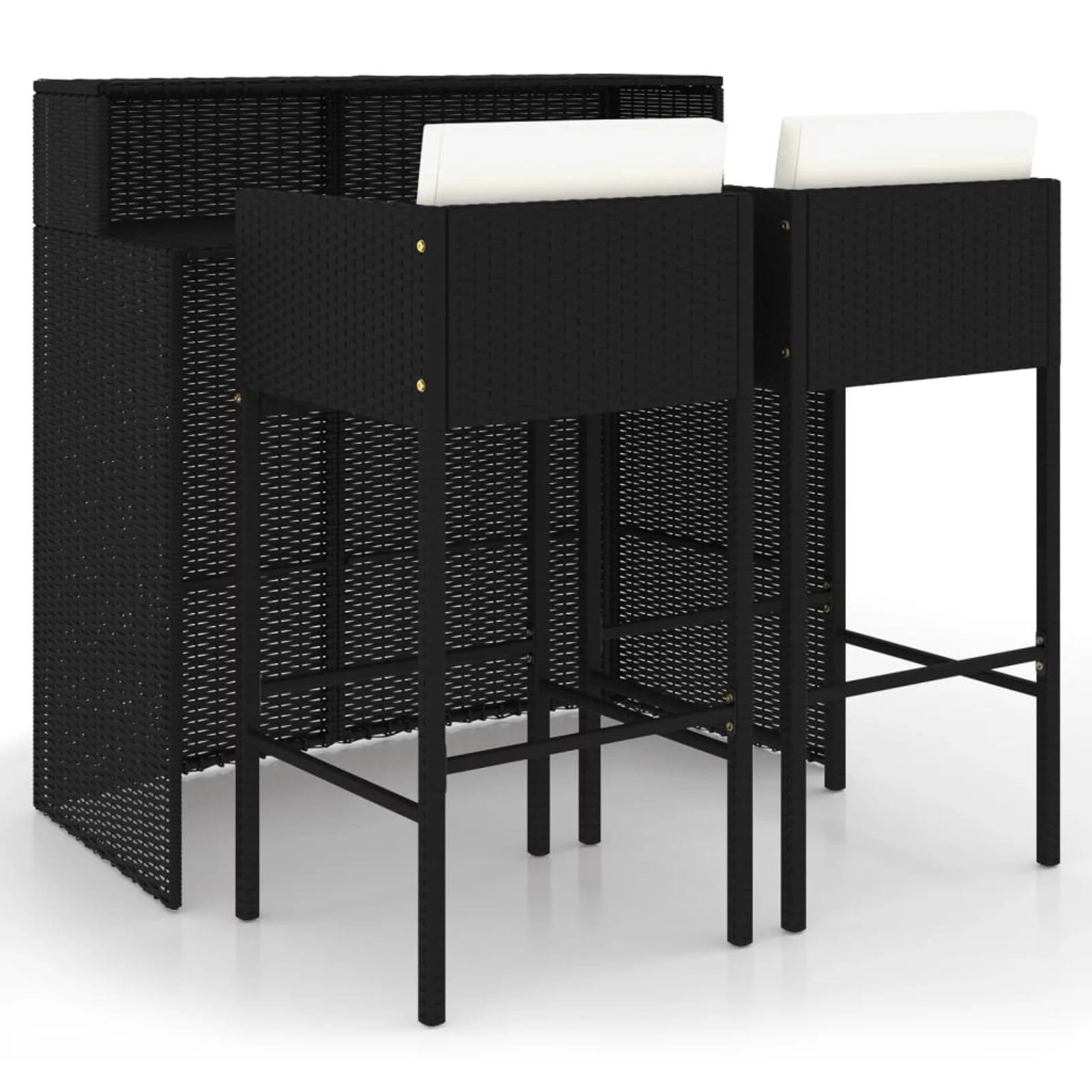 ametoys 3 Piece Patio Bar Set with Cushions Poly Rattan Black