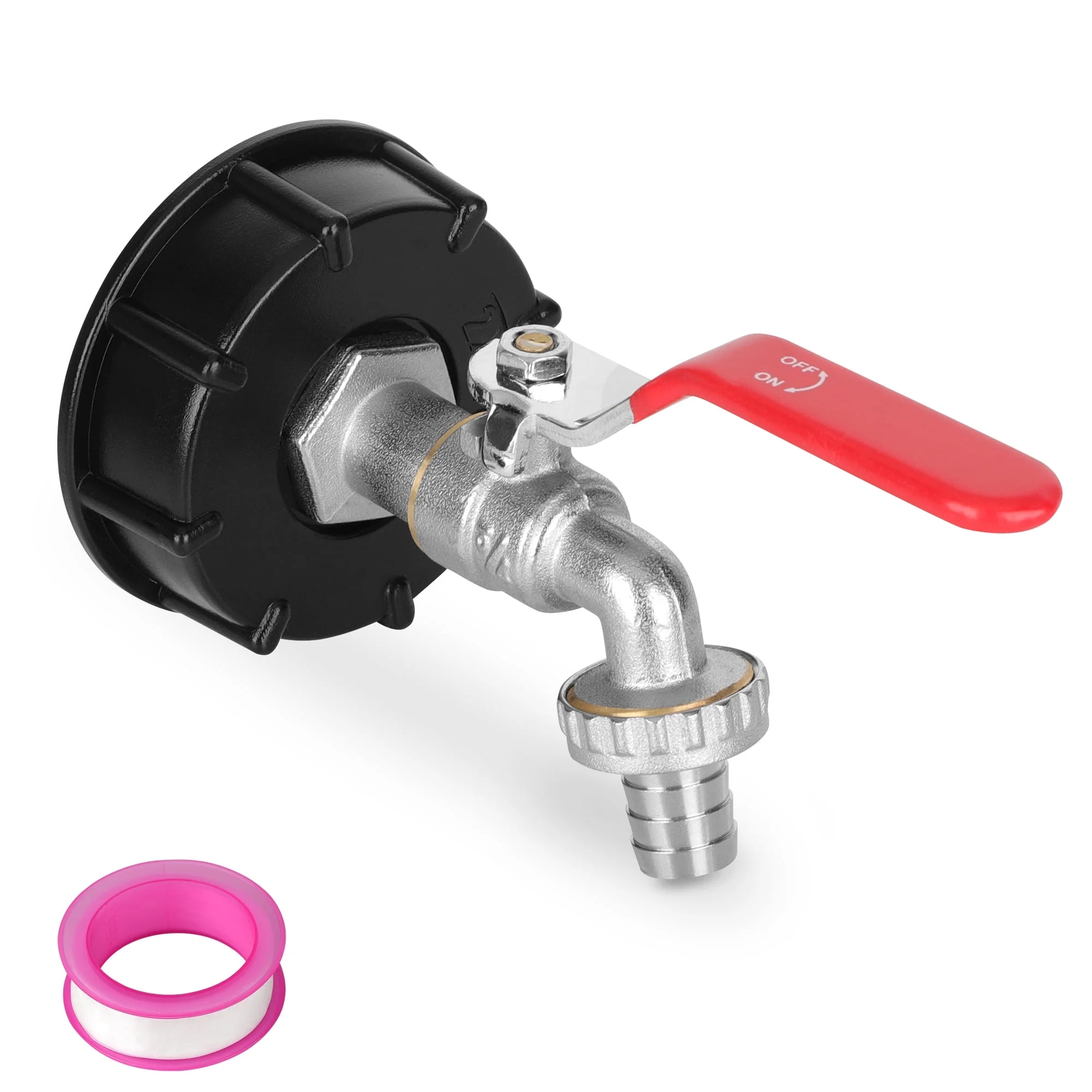 TSV Water Tank Faucet, Brass IBC Ton Barrel Adapter with Long Lever Handle, 3/4