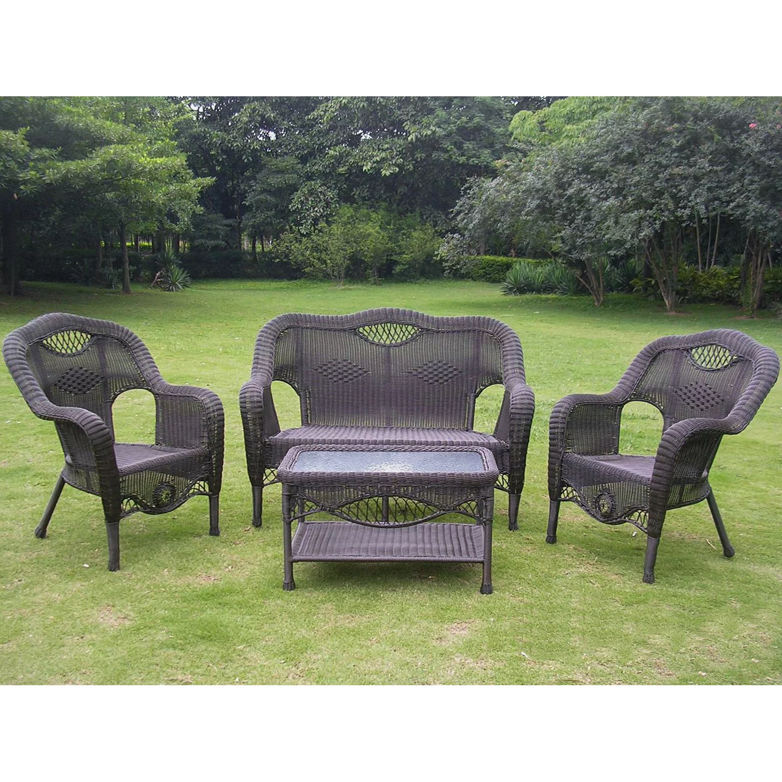 International Caravan San Tropez All-Weather Wicker Settee Set - Set of 4