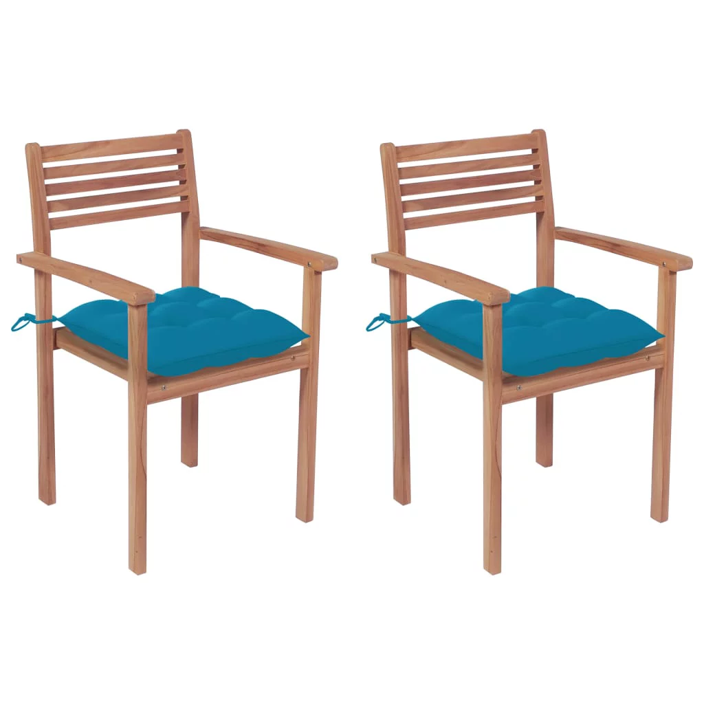 Anself Patio Chairs 2 pcs with Blue Cushions Solid Teak Wood