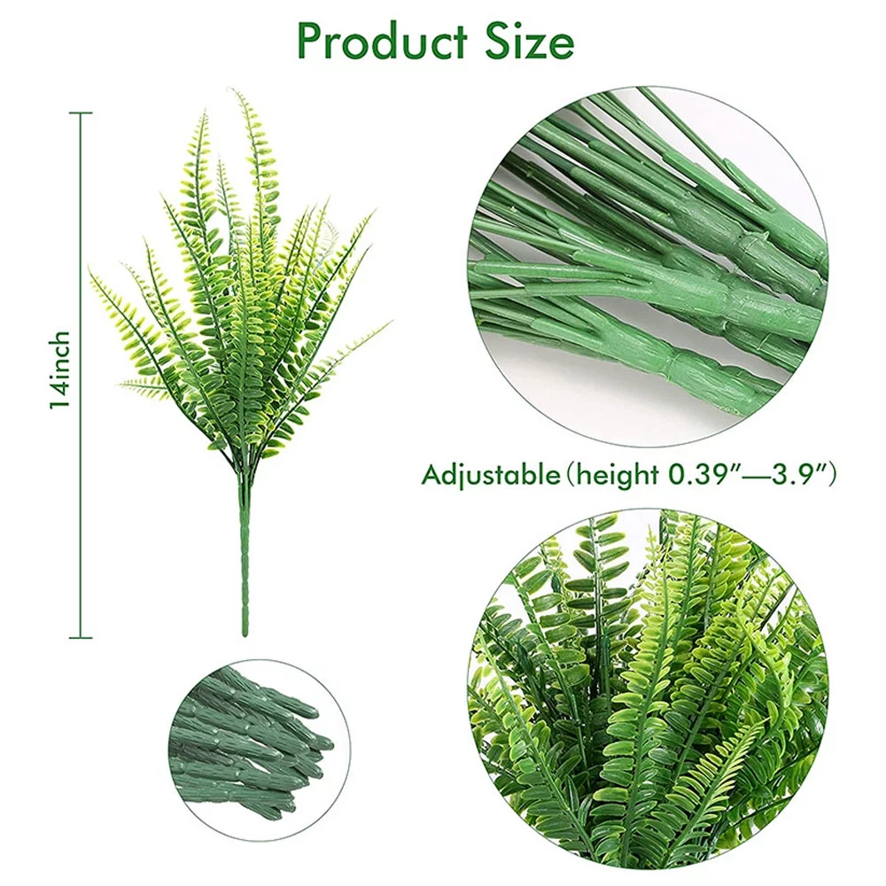 12 Bundles Artificial Plants for Outdoor Decoration , Fake Boston Fern Greenery UV Resistant No Fade Faux Plastic Plants Home Garden Porch Window Box Decor