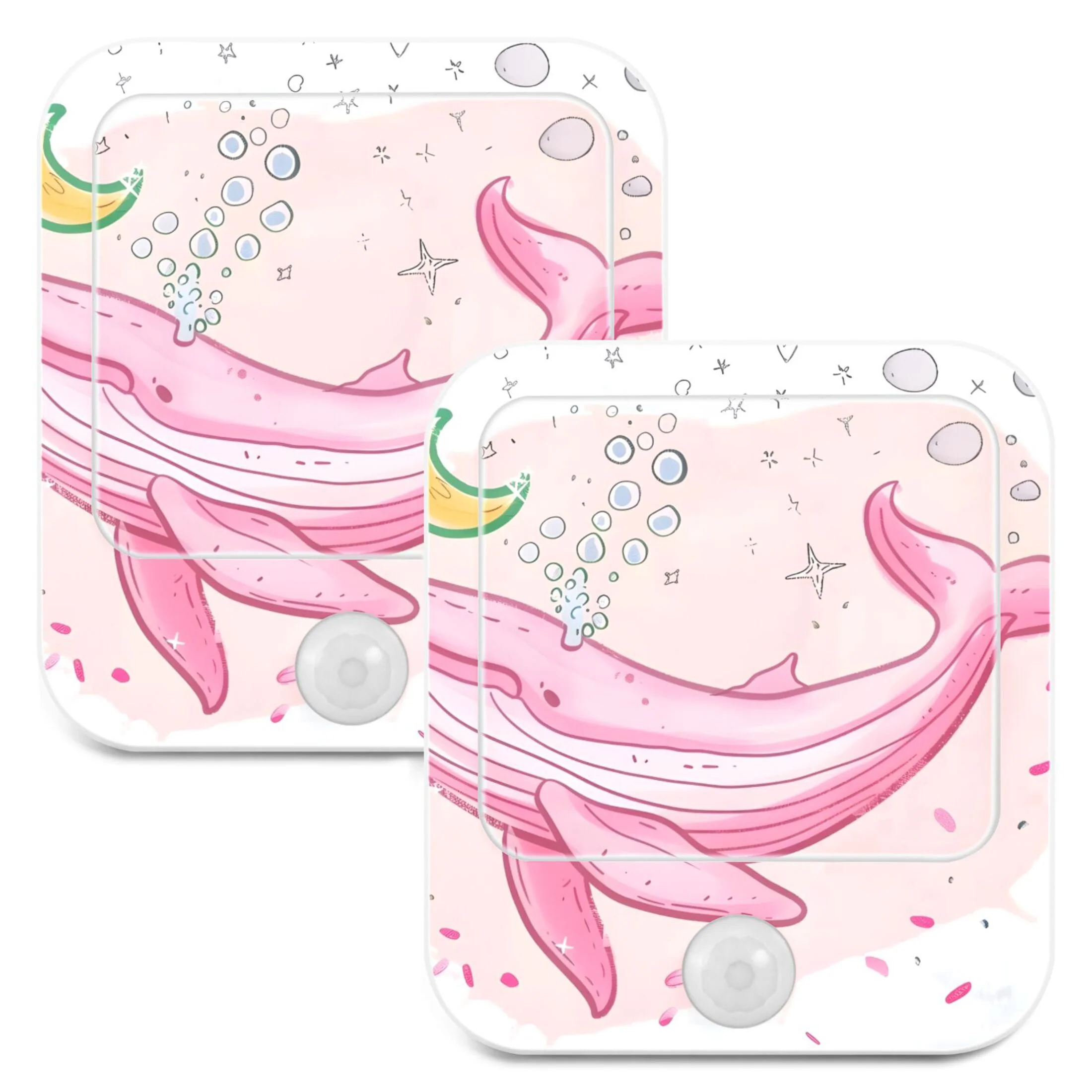 Whale Bubbles Night Lights Plug into Wall LED with Auto Light Sensor Warm Light for Kids Hallway Bedroom Living Room Kitchen Bathroom Set of 2