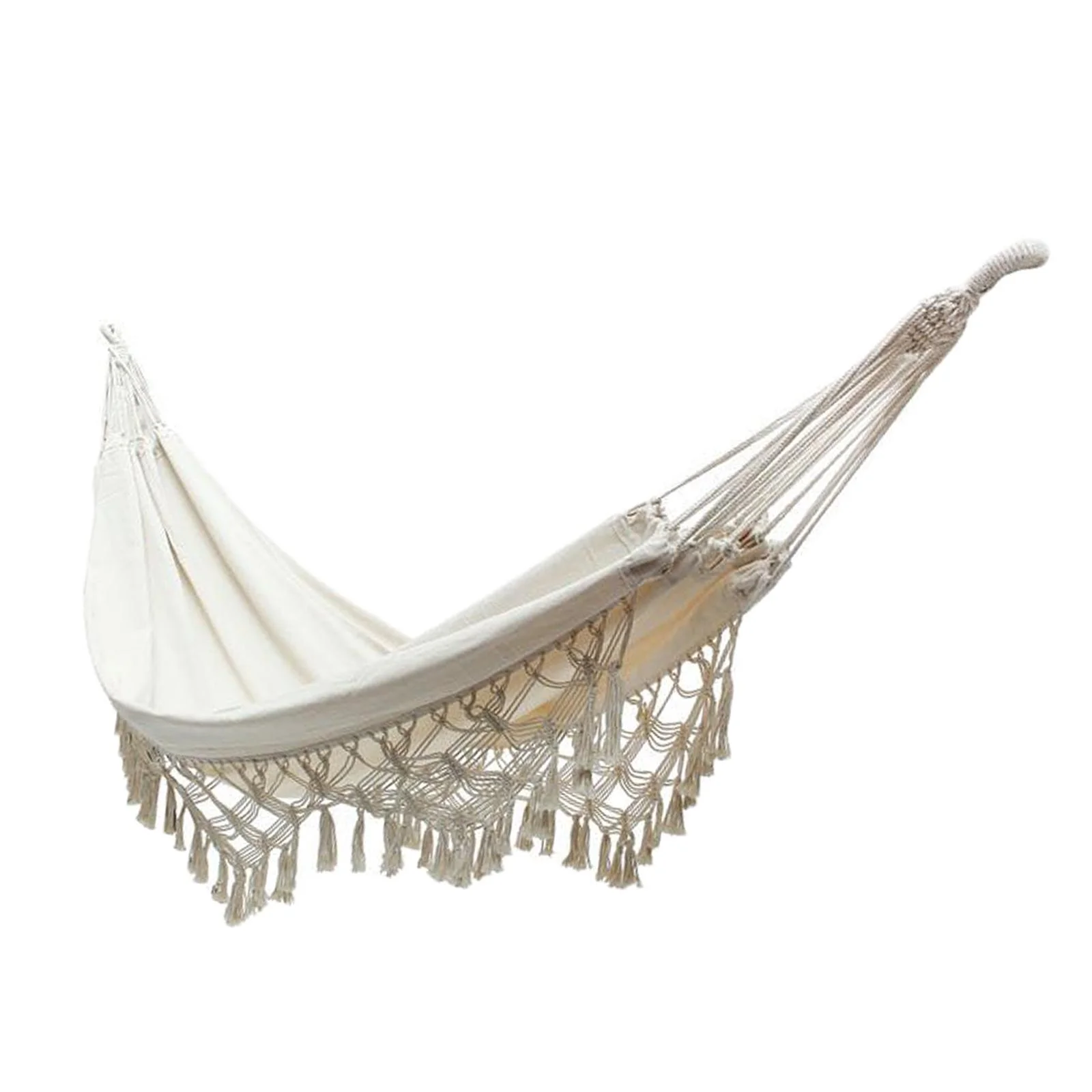 Brazilian Macrame Fringe Hammock 2 Person Canvas for Beach Patio Wedding Beach Porch Backyard , white, 78.74 x 59.06in