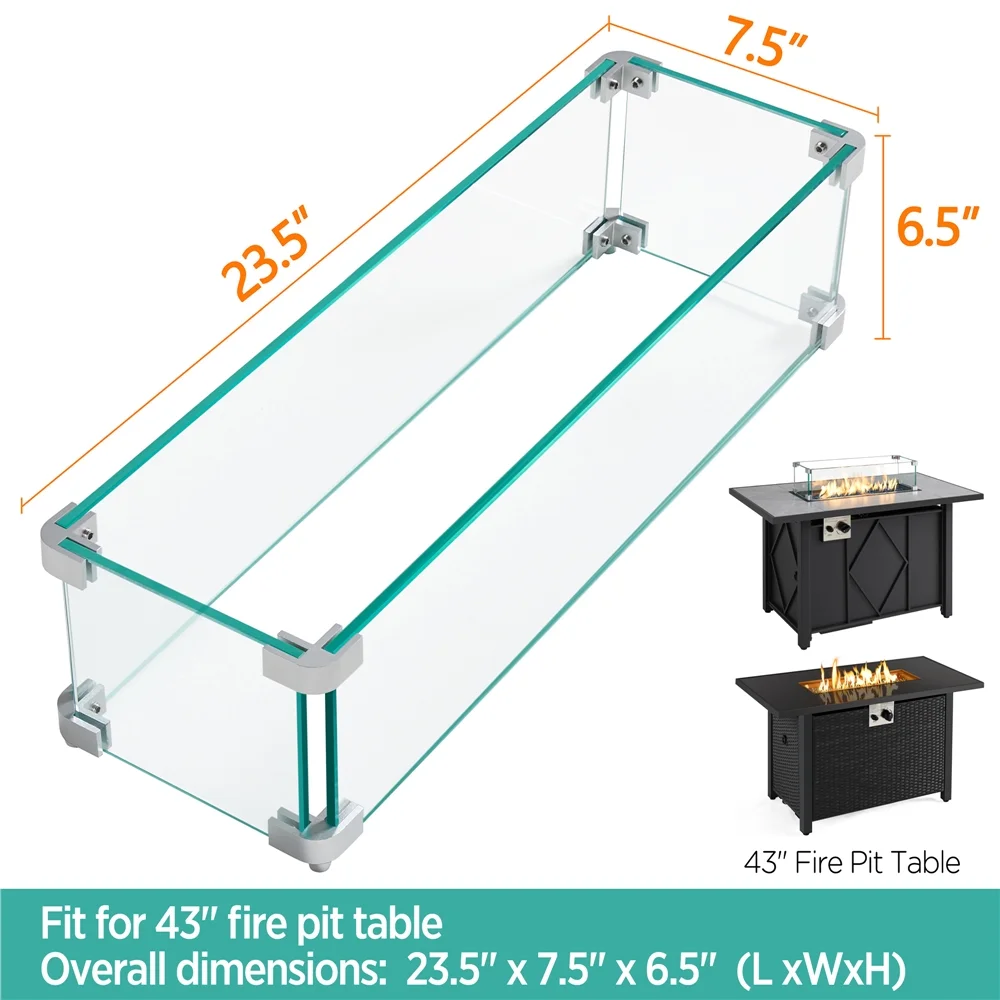 Yaheetech 23.5'' L x 7.5''W Rectangle Gas Fire Pit Wind Guard, Clear