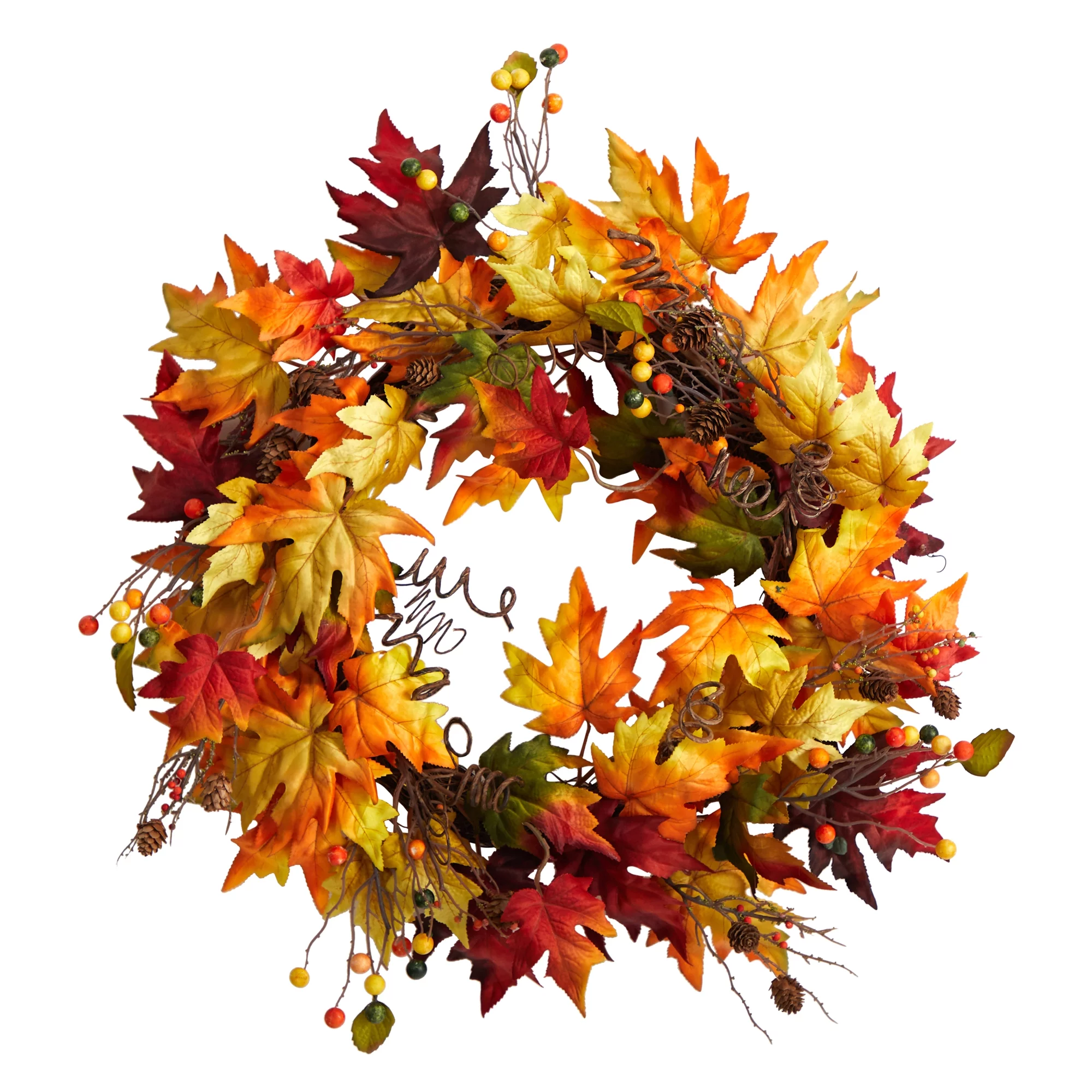 Nearly Natural Plastic Maple Leaf Artificial Fall Wreath, with Twig Base, 24