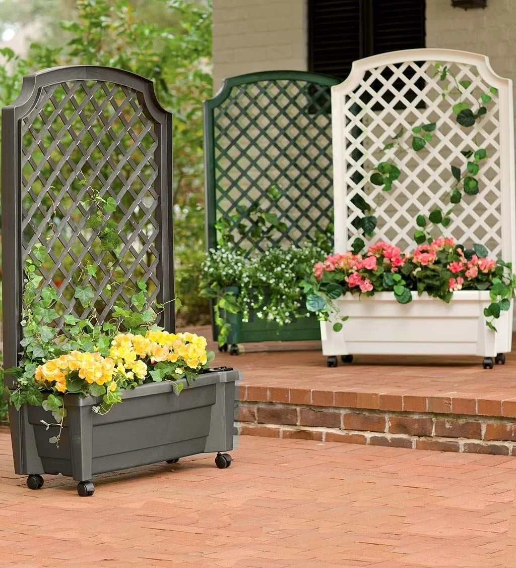 Planter With Trellis And Self-Watering Reservoir, In Anthracite
