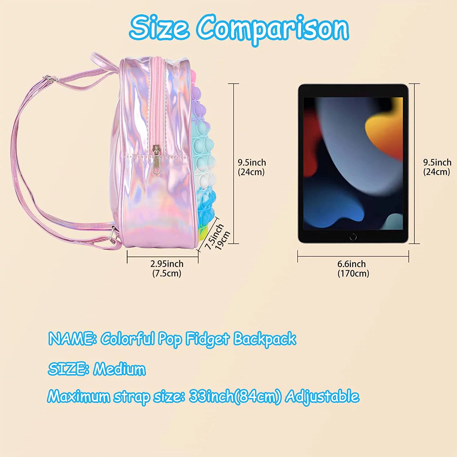 YINYUN Backpack School Supplies, Backpack for Kids Big Pop Purse Children's Day Gift for Girls,Strap Adjustable Bookbags(Light Rainbow)