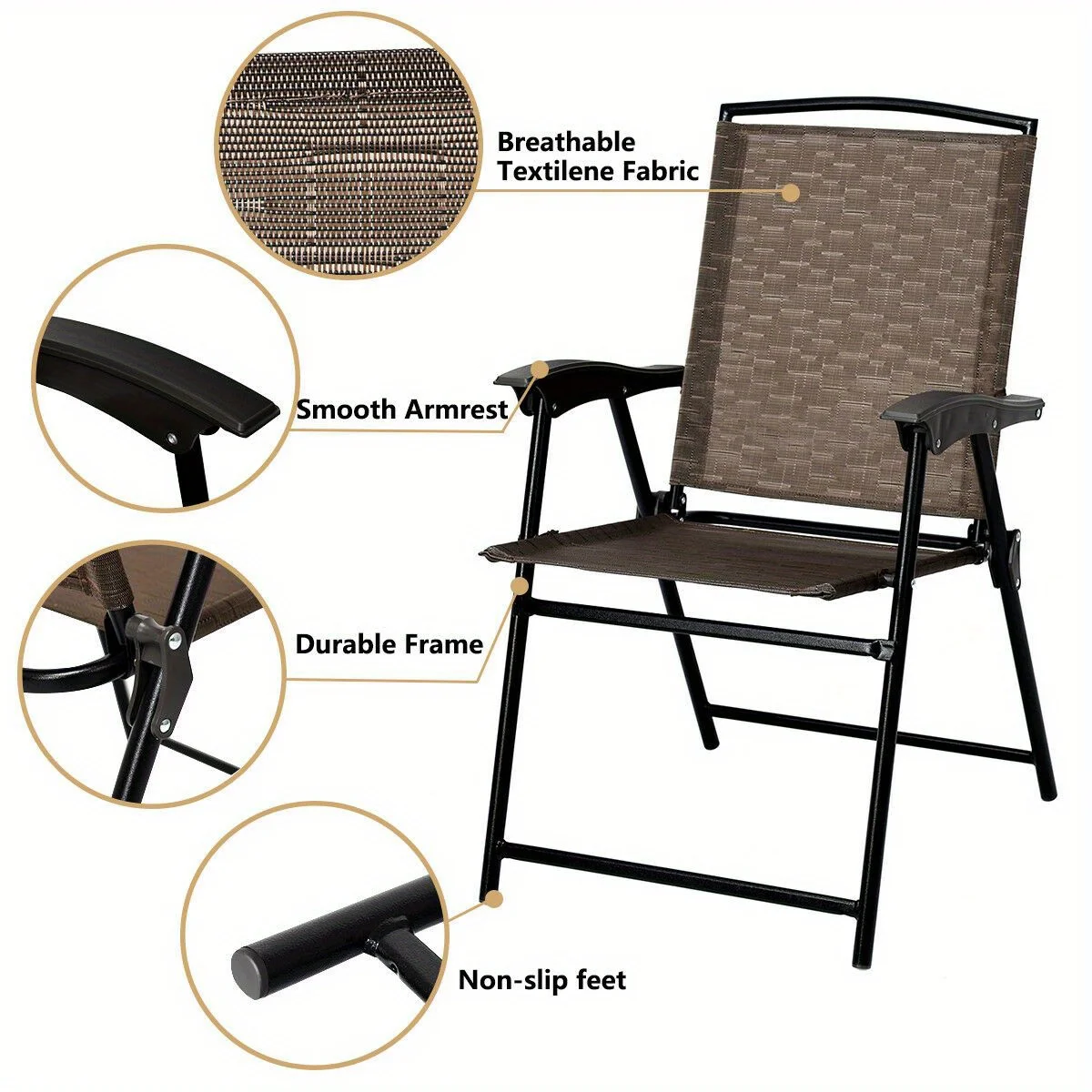 3PC Bistro Patio Garden Furniture Set 2 Folding Chairs Glass Table Top Steel NEW