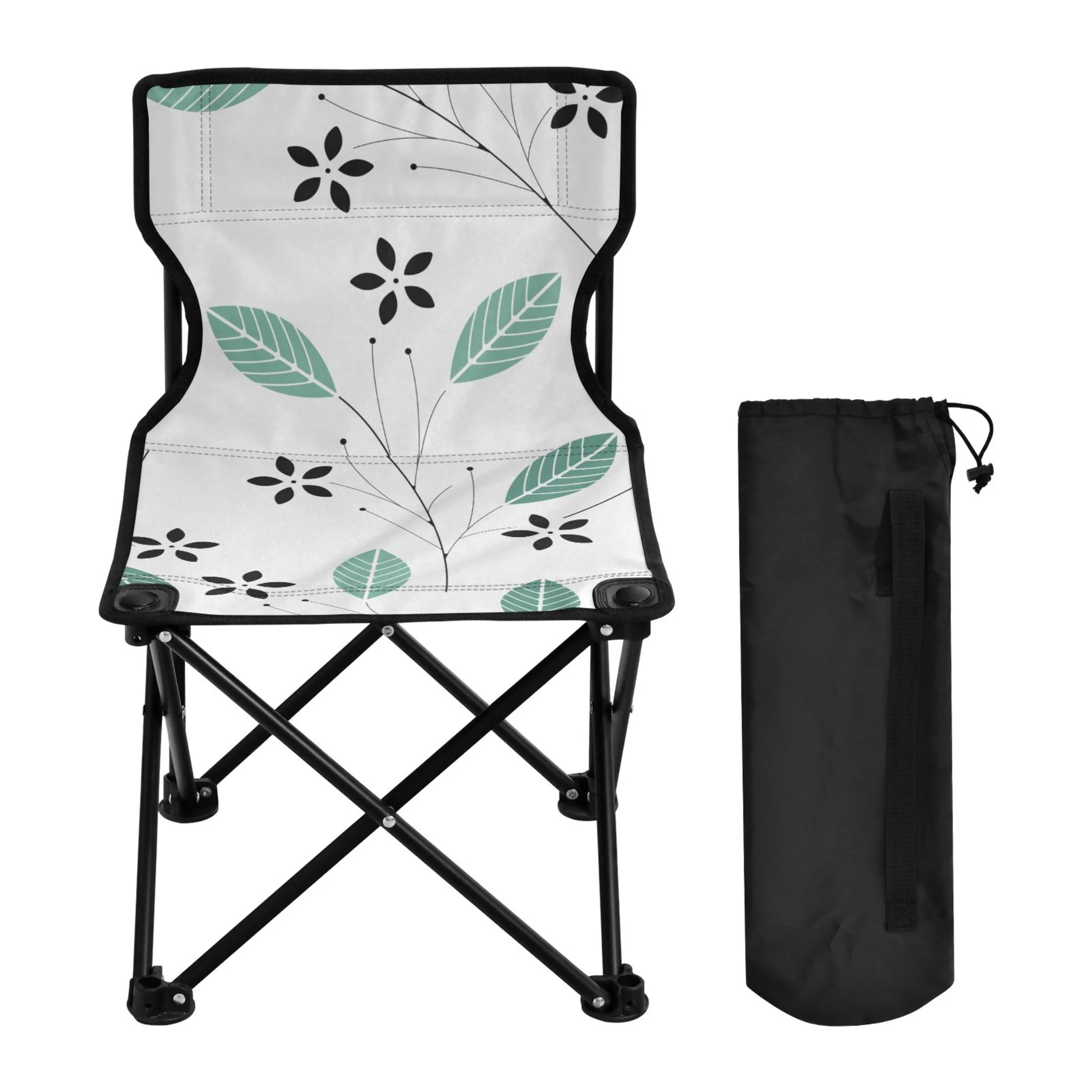 Leaves Flowers Portable Camping Chair Small for Kids Outdoor Folding Beach Chair Fishing Chair Lawn Chair with Carry Bag