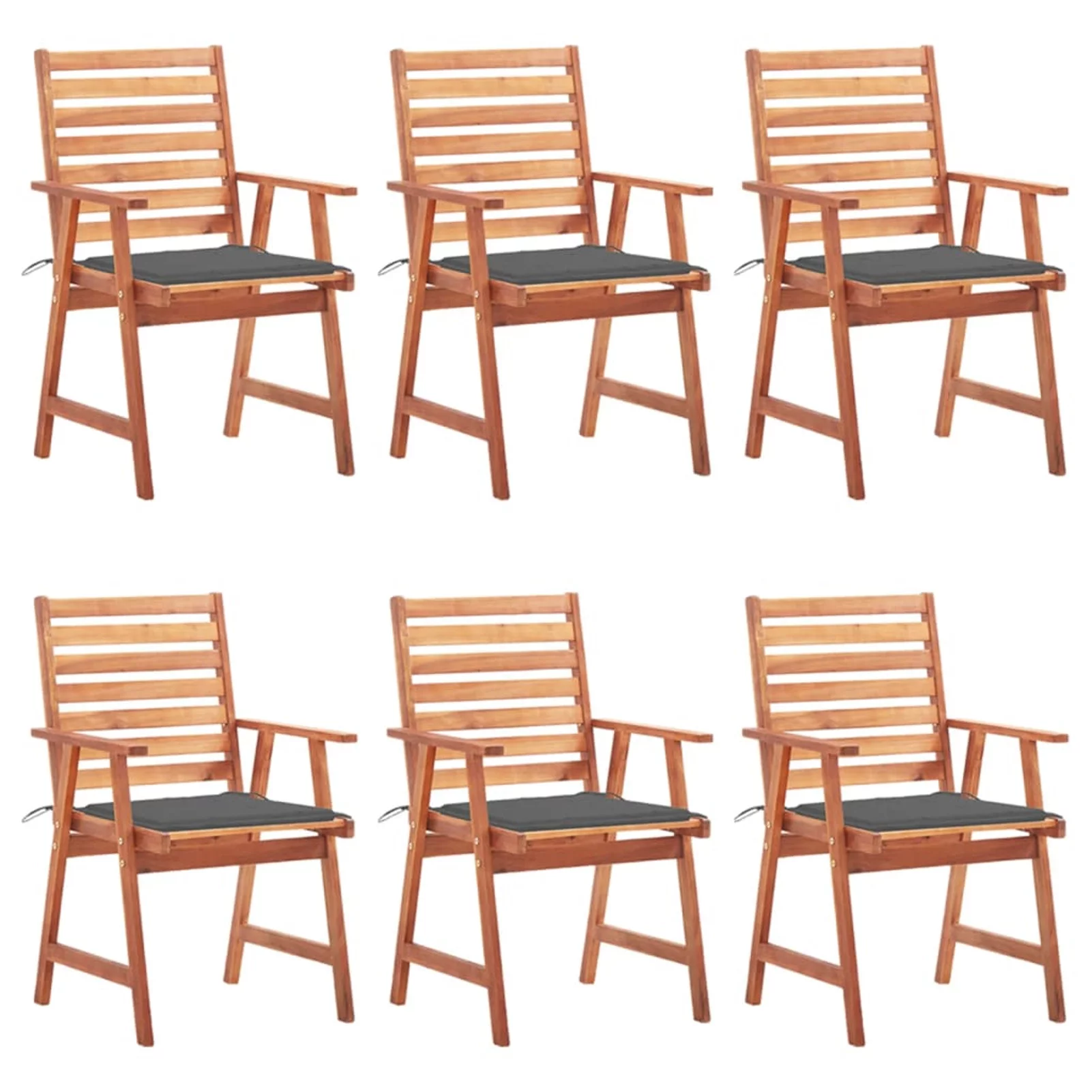Anself Set of 6 Garden Chairs with Anthracite Cushion Acacia Wood Patio Dining Chair for Balcony, Terrace, Outdoor Furniture 22in x 24.4in x 36.2in