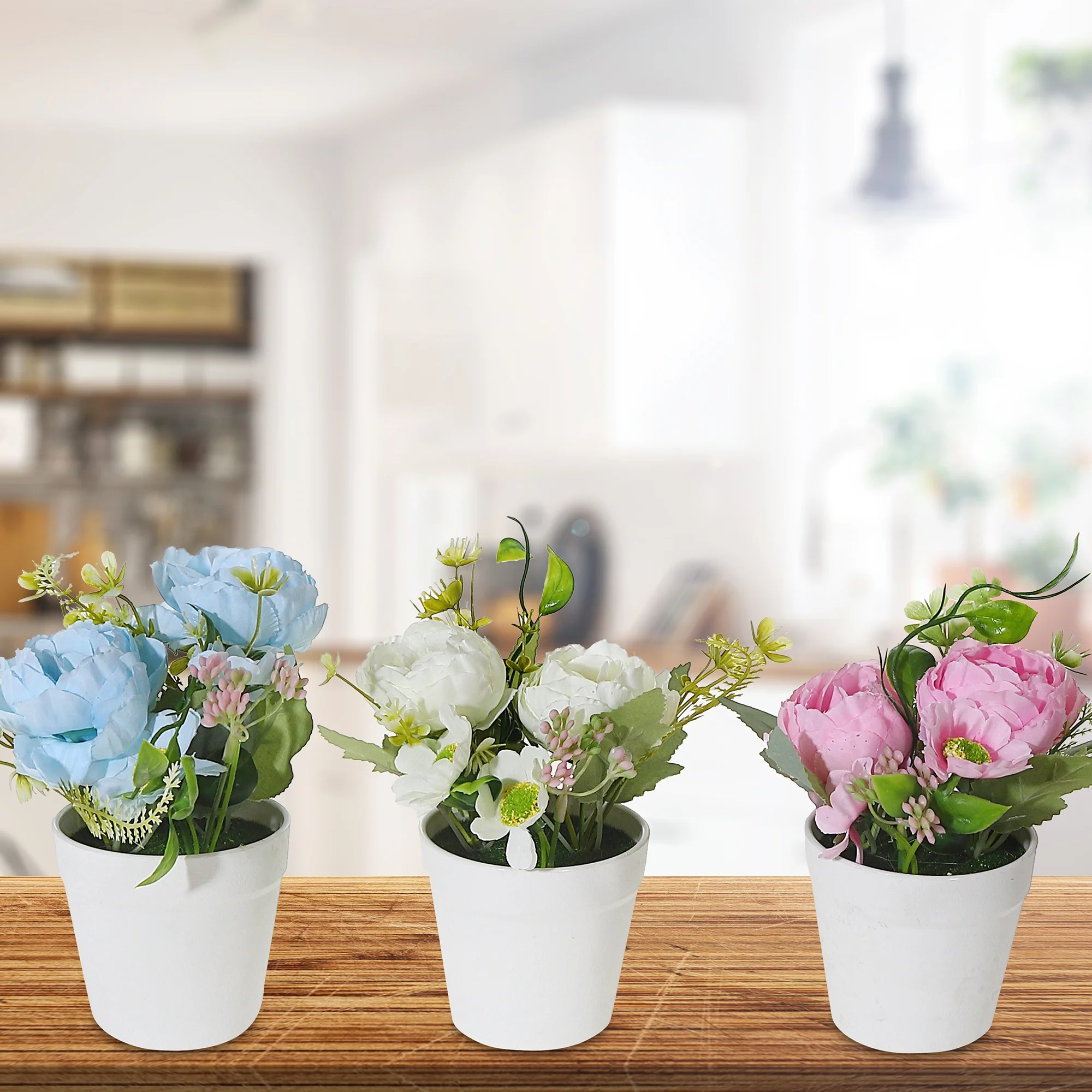 Maison Concepts Artificial Peony In White Pot Asstd - Set of 3 (5.5L X 5.5W X 6.7H)