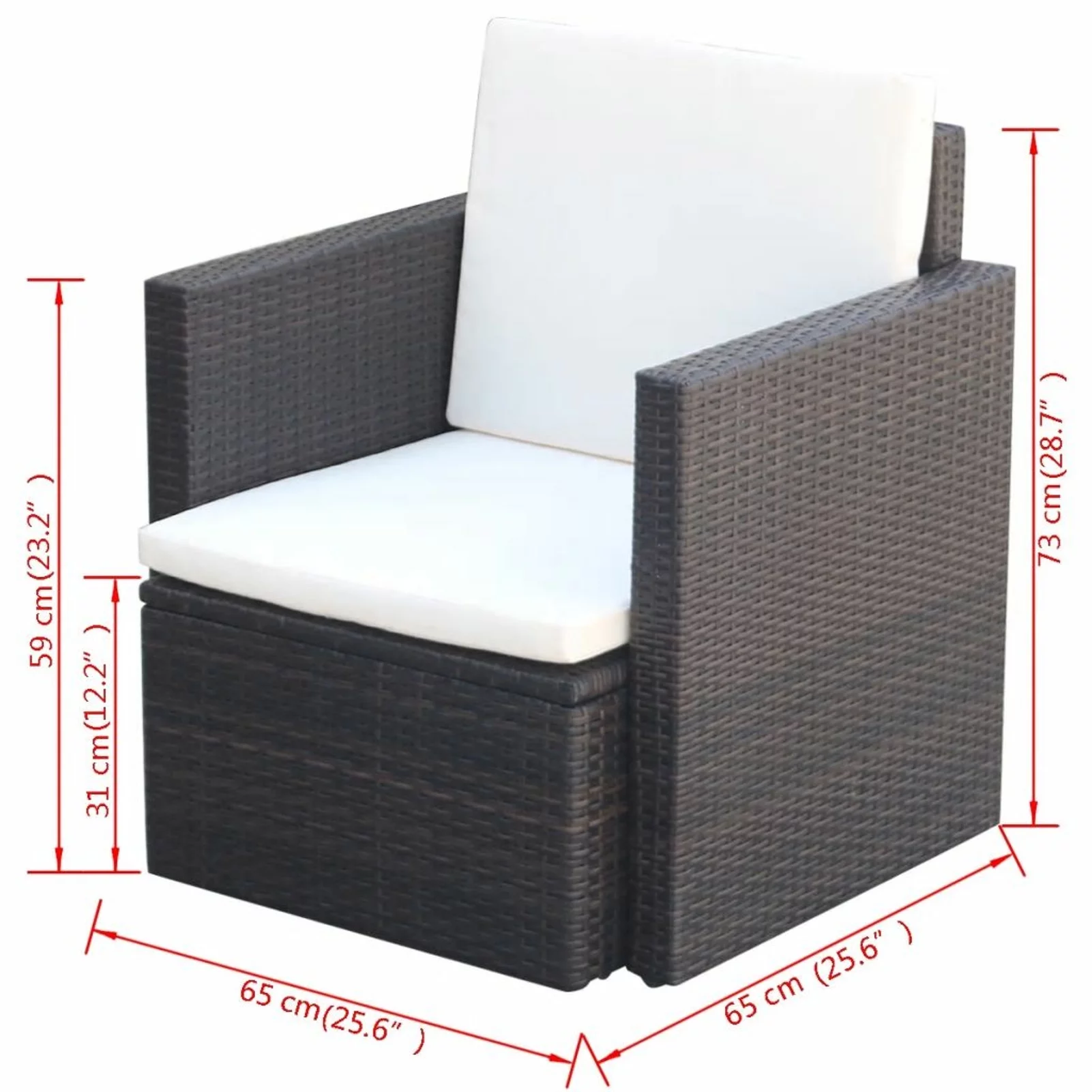 Tomshoo Patio Chair with Cushions and Pillows Poly Rattan Brown