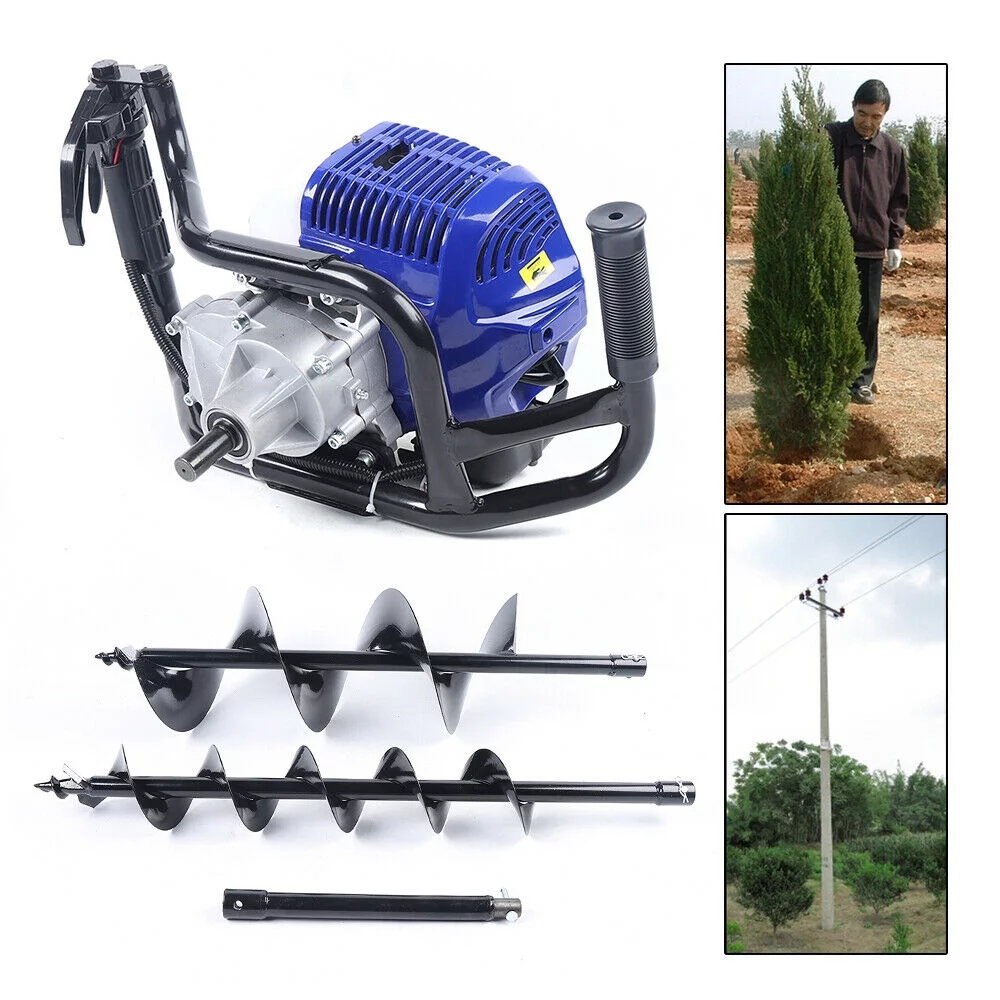 WUZSTAR 2 Stroke 52cc Earth Auger Post Hole Digger Gas Powered Post Fence Borer+2 Ground Drill Bits Set