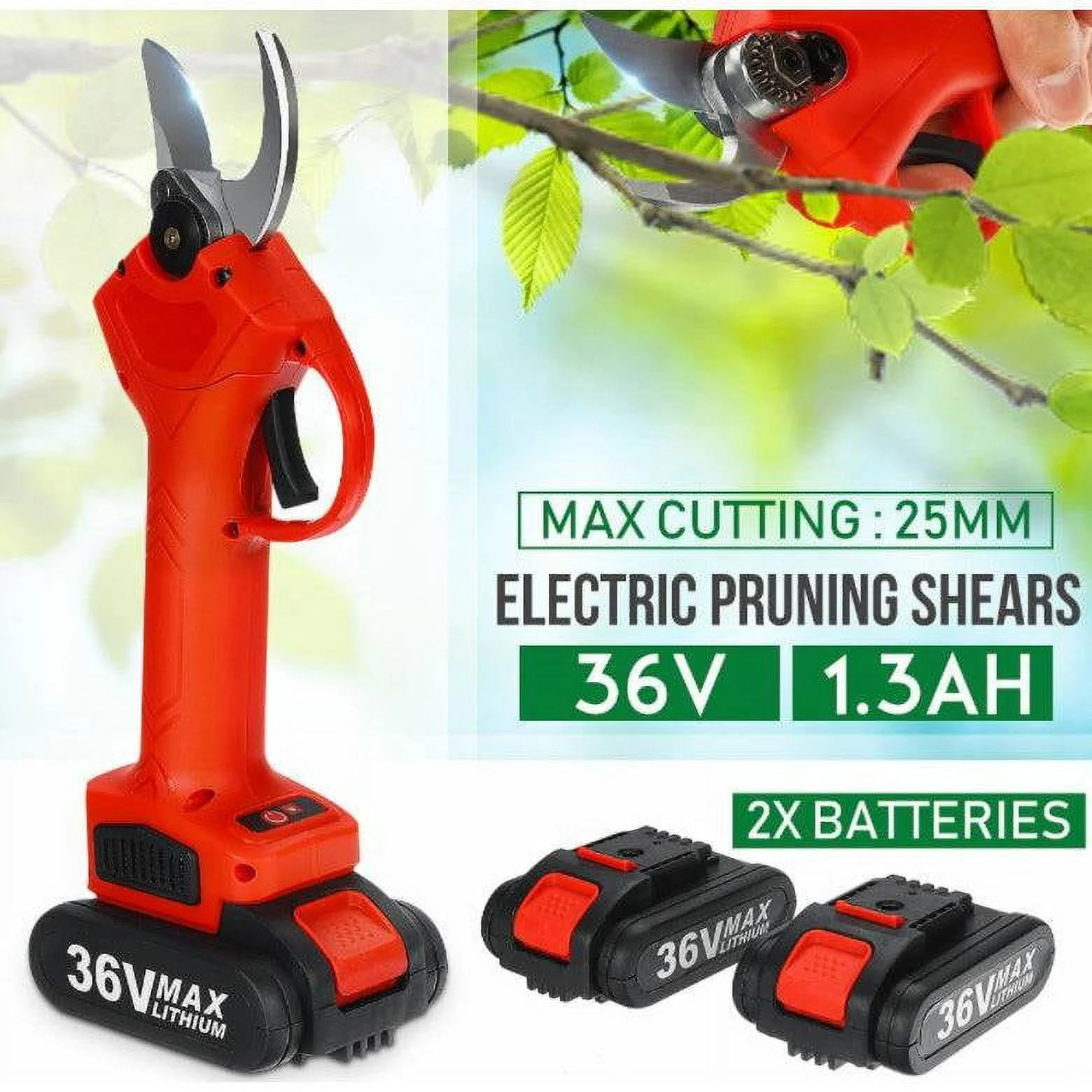 Cordless Rechargeable Electric Pruning Shears Secateur Branch Cutter + 2 Batteries
