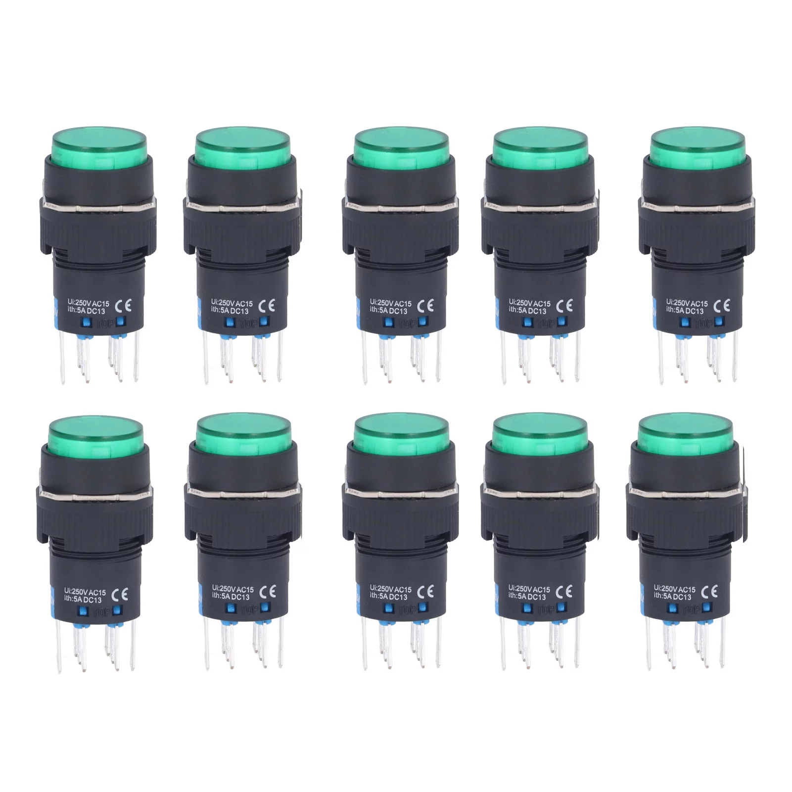 Emoshayoga Automatic Locking Switches, 25 Pieces 16 mm Round 24 V Non-Oxidised Push Button Switches, 25 Pieces Shock Resistant Push Button Switches for Appliances (Green)
