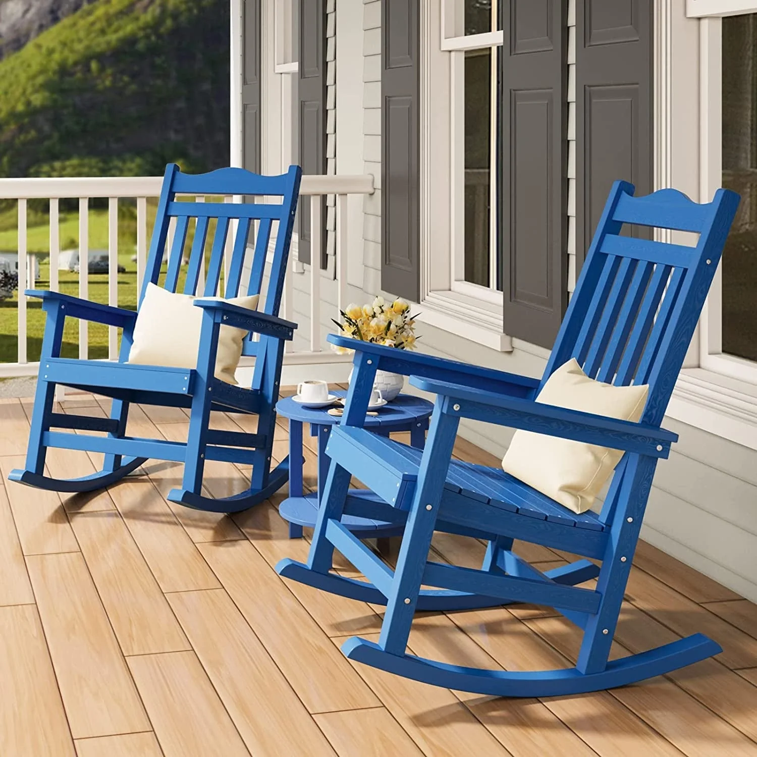 Mcferran's Inc Ravenna Plastic Wood Rocking Adirondack Chair Patio Rocker Set of 2 - Navy Blue