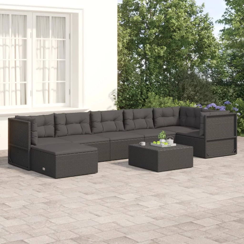 Dcenta 7 Piece Patio Set with Cushions Black Poly Rattan