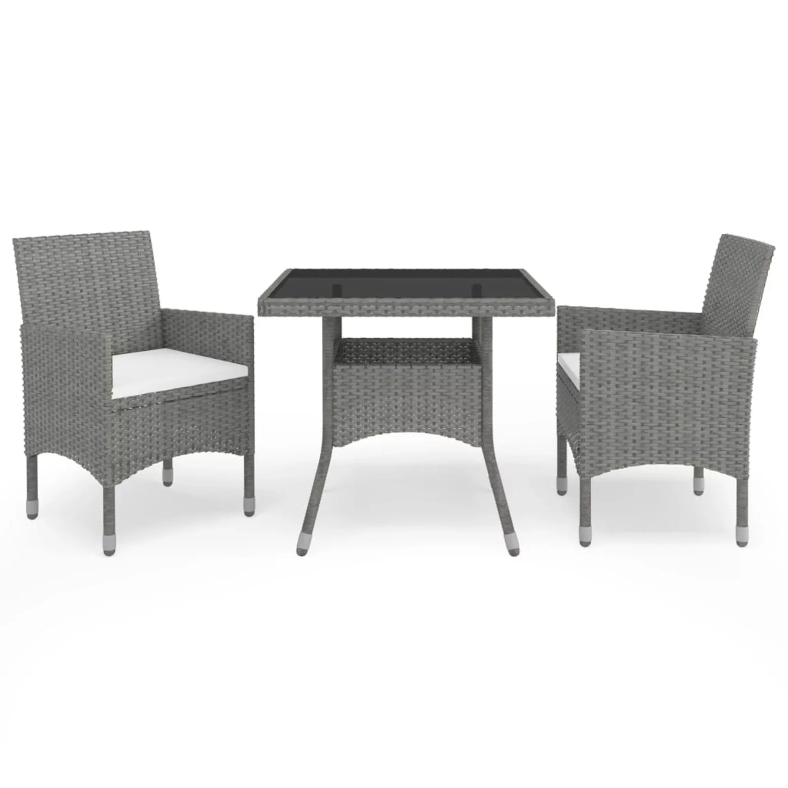 Andoer 3 Piece Garden Dining Set Gray Poly Rattan and Glass
