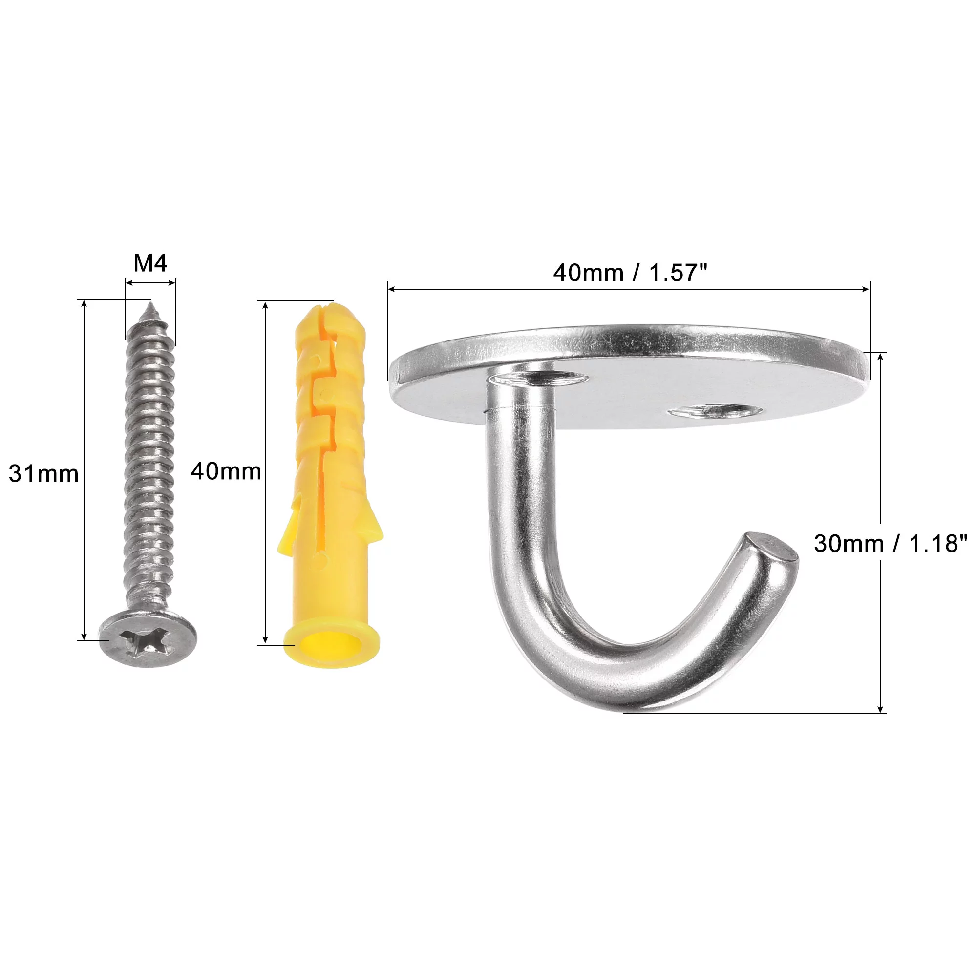 Uxcell Ceiling Hooks 304 Stainless Steel 40mm for Hanging Plants 6Pack