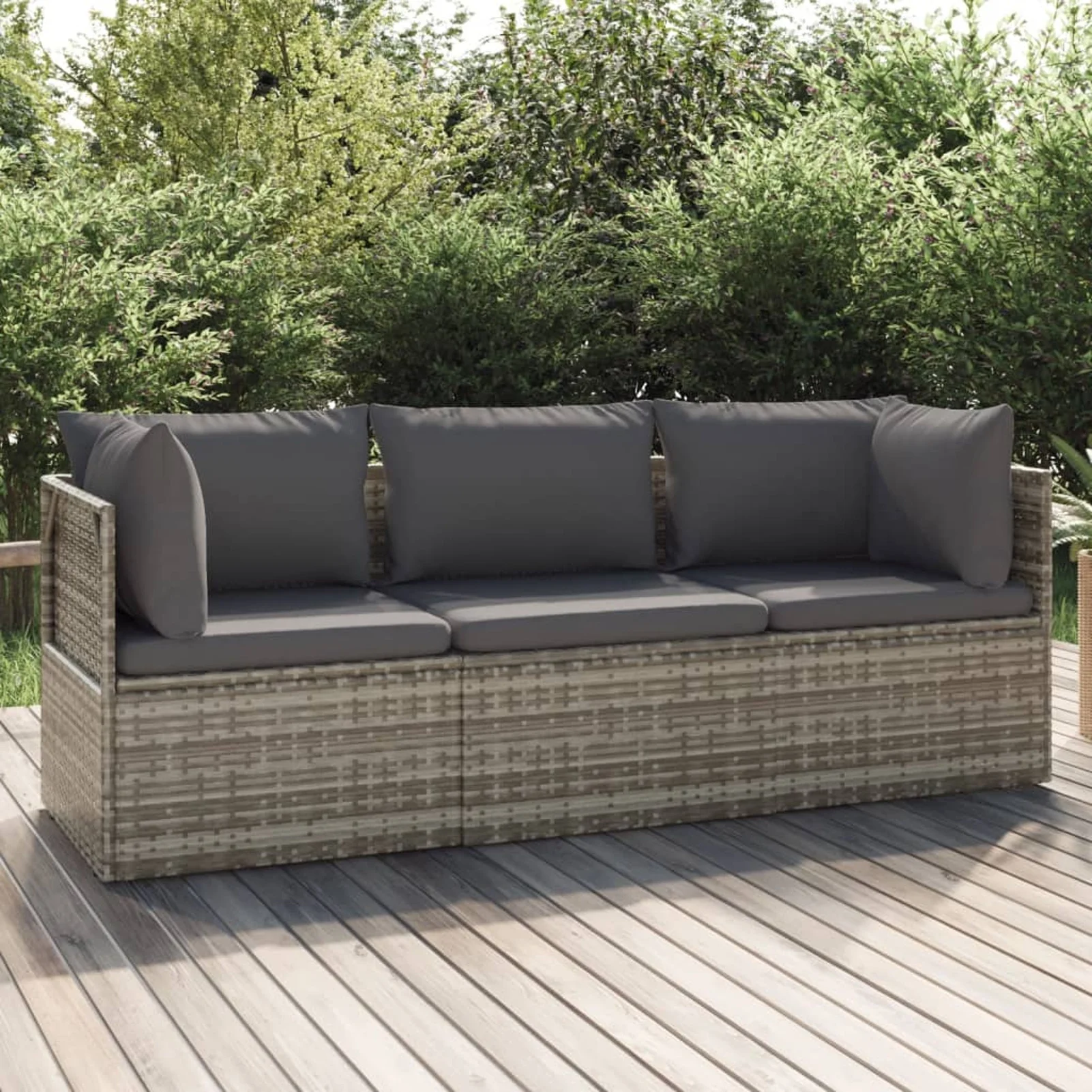 Andoer 3 Piece Patio Set with Cushions Gray Poly Rattan