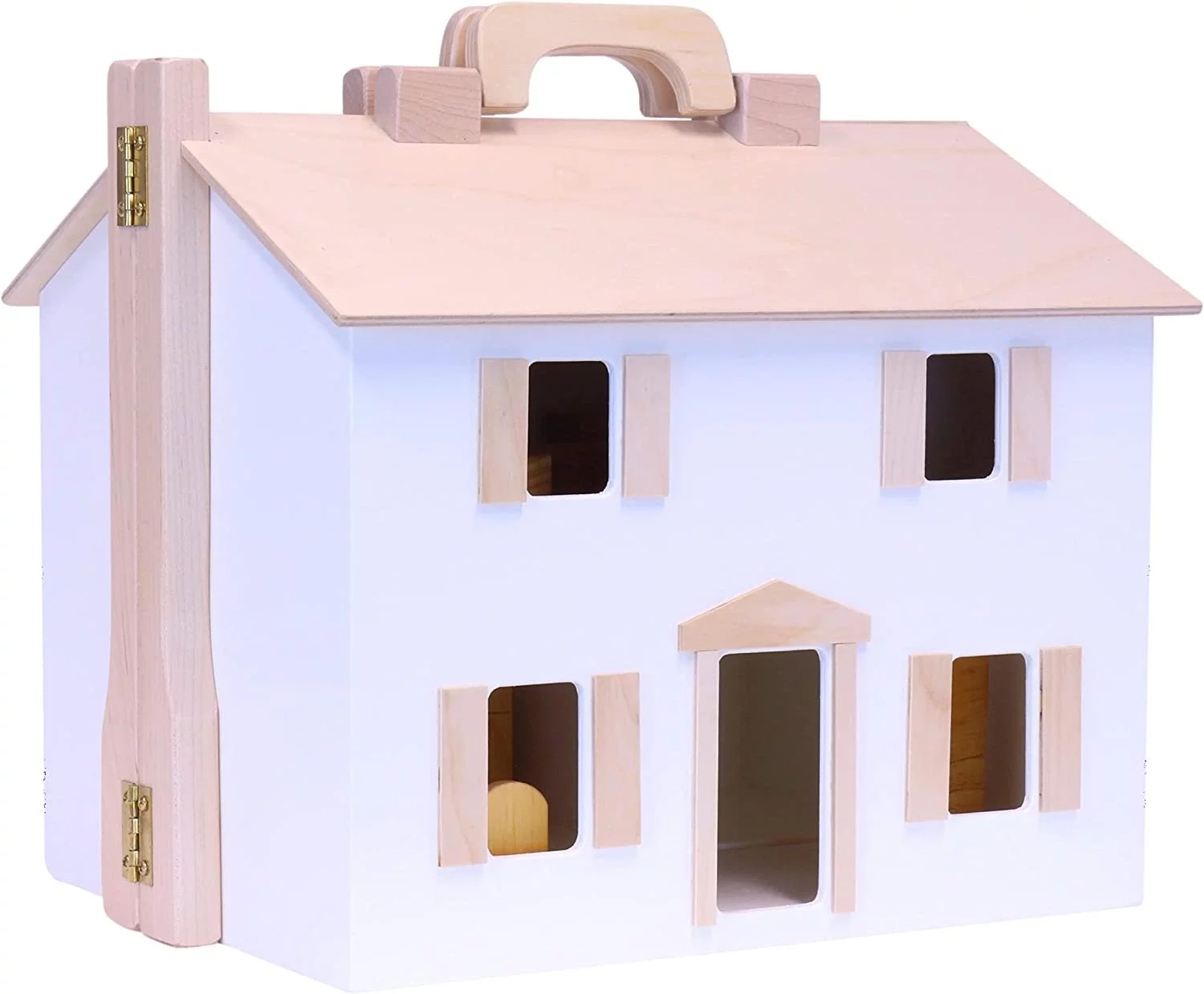 AmishToyBox.com Wooden Doll House Toy with 16 Piece Doll-House Furniture Set - Easy Access with Opening Design White and Natural