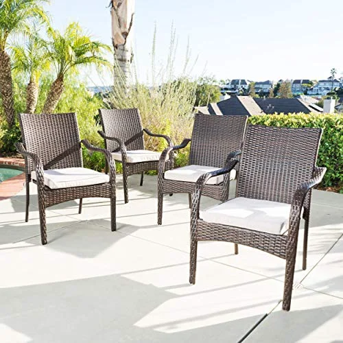 Christopher Knight Home San Pico Wicker Stacking Chairs, 4-Pcs Set, Multibrown / Textured Beige