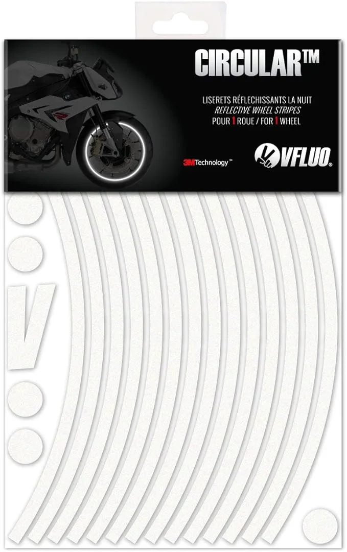VFLUO - Motorcycle Reflective Wheel Stripes kit, 1 Wheel Rim Stickers Pack, 3M Technology™ - High lateral Visibility, Discreet and Design, Easy Installation