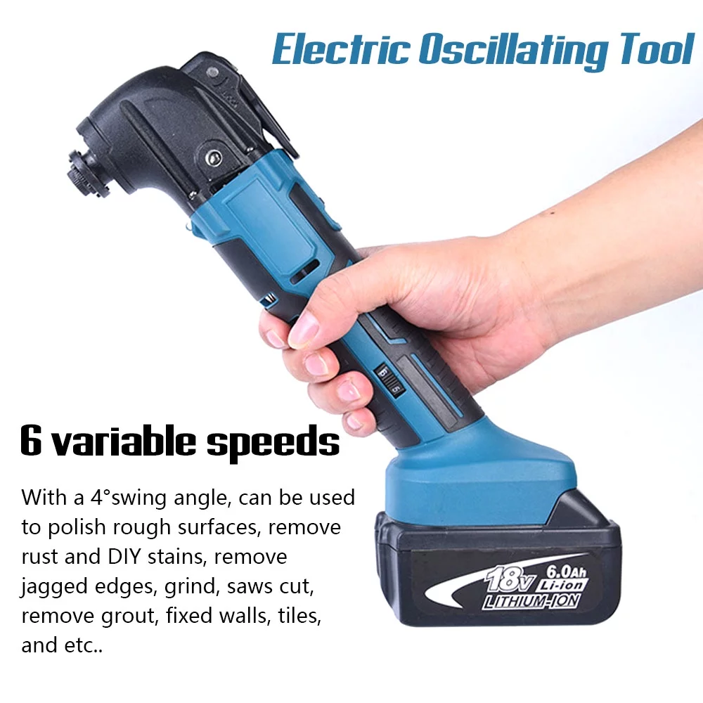 Electric Oscillating Tool Lithium-Ion Cordless Multifunctional Oscillating Renovator Tools 6 Gears Of Speeds Adjustable with 4° Swing Angle
