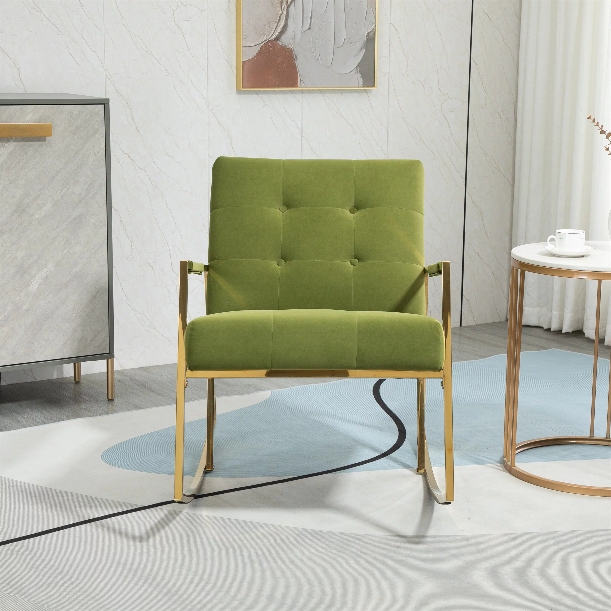 Unbranded Modern Leisure Rocking Chair With Stainless Steel Legs Olive