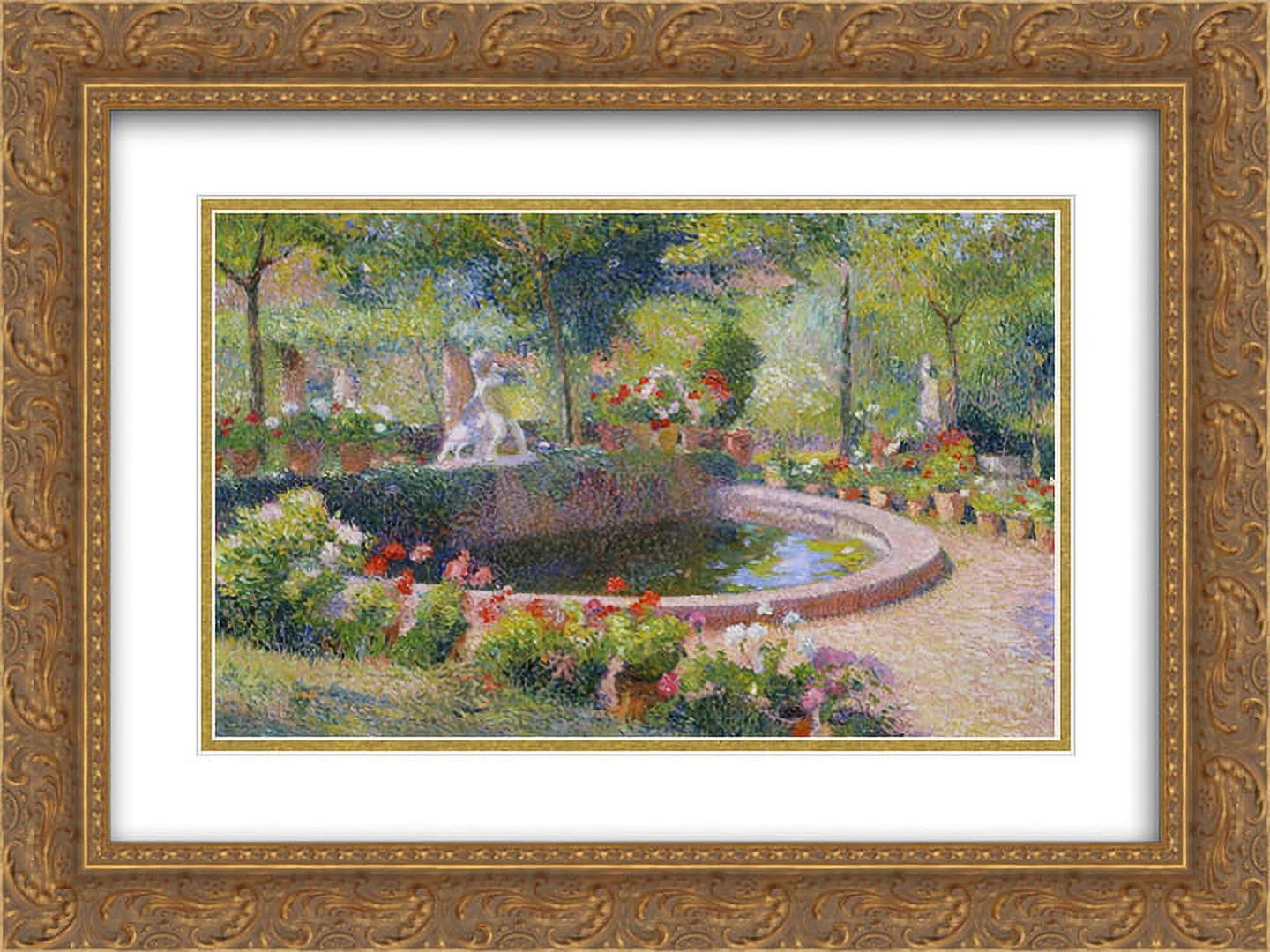 Henri Martin 2x Matted 24x18 Gold Ornate Framed Art Print 'Fountain in Marquayrol'
