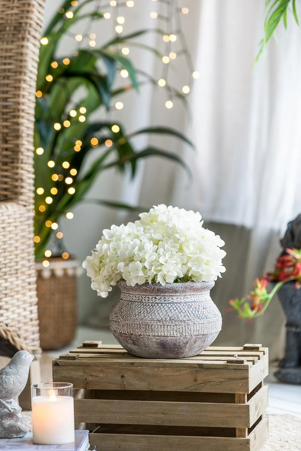 A&B Home Round Terracotta Planter with Textured Tribal Pattern 8.5