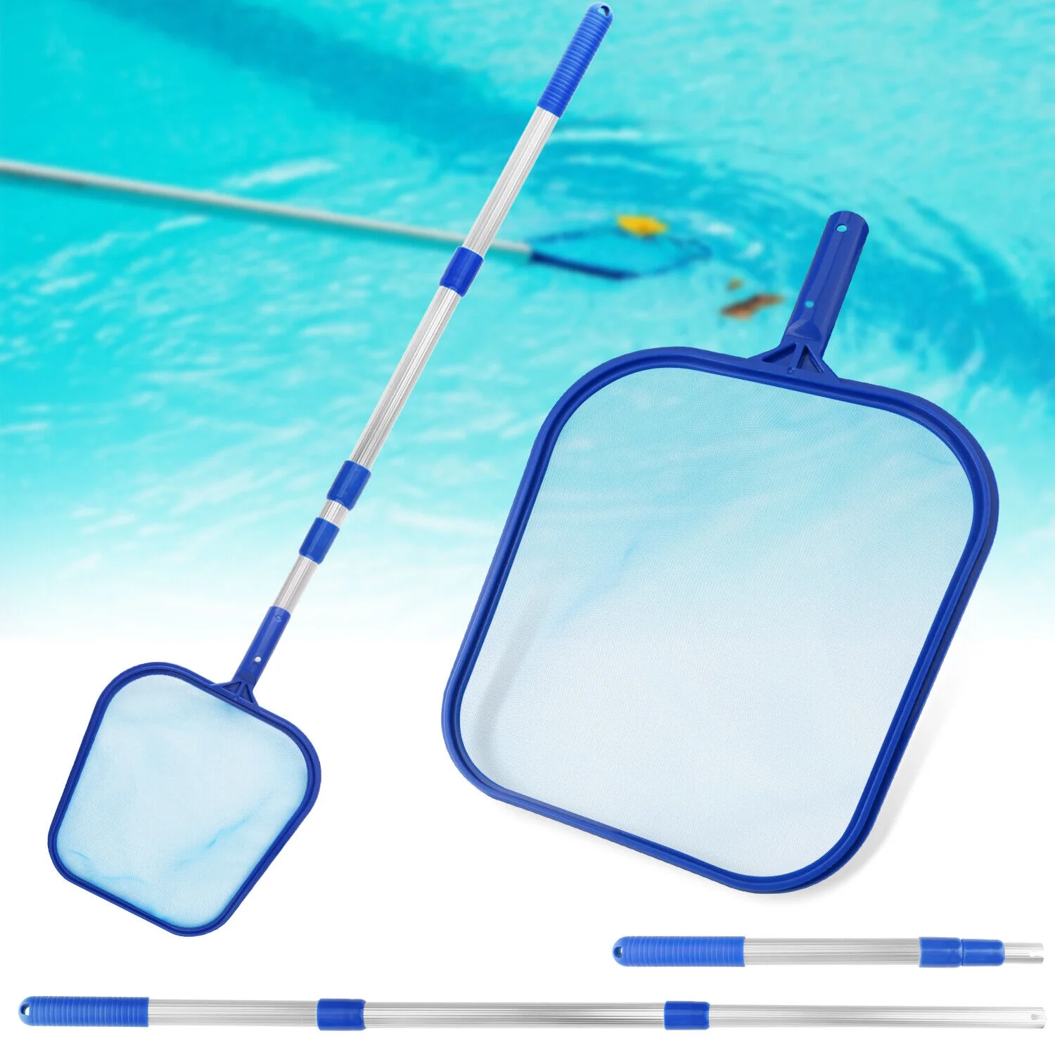 Swimming Pool Leaf Skimmer Rake Mesh Net Spa Pond Cleaning With Telescopic Pole