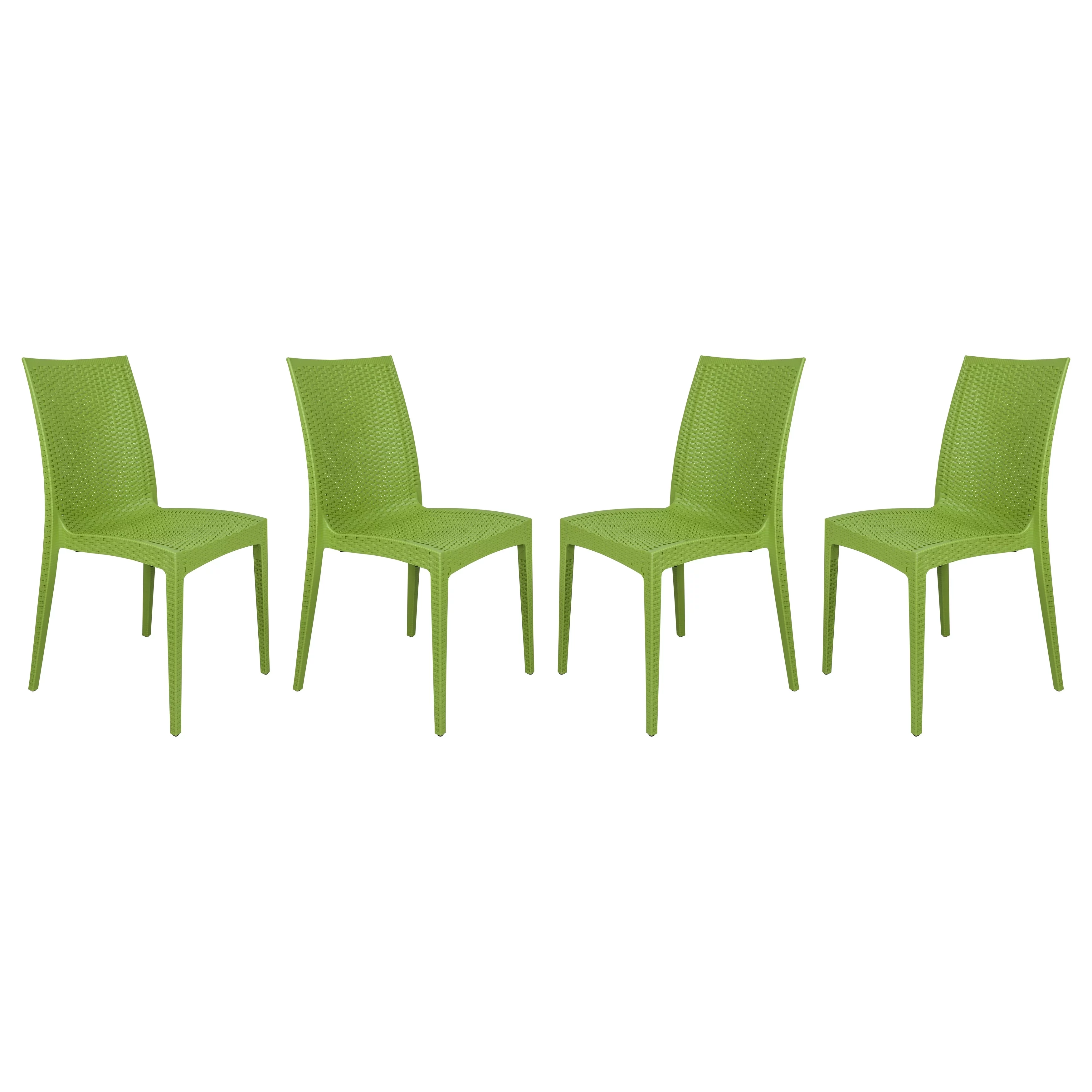 LeisureMod  Weave Design Indoor Outdoor Dining Chair in Green Set of 4