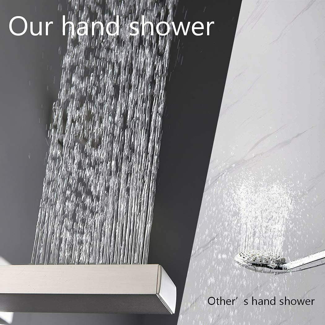Zovajonia Shower System 12 Inches LED Thermostat Shower Faucet Set,   Rain Shower Head with Handheld Spray laundry jet system  Bathroom Wall Mount Shower Fixtures Brushed Nickel