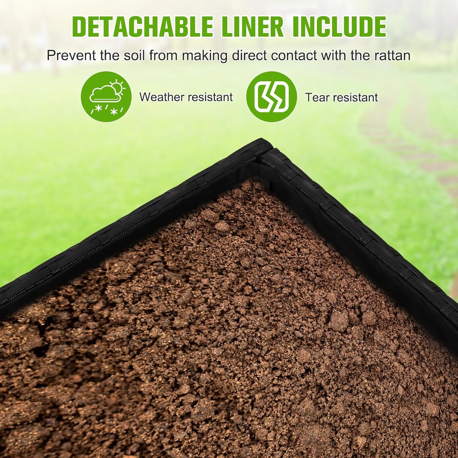 Rattan Garden Raised Bed, Outdoor Wicker Planter Box with Lockable Wheels and Liner, Portable Design for Garden, Patio, Balcony, Backyard, Black