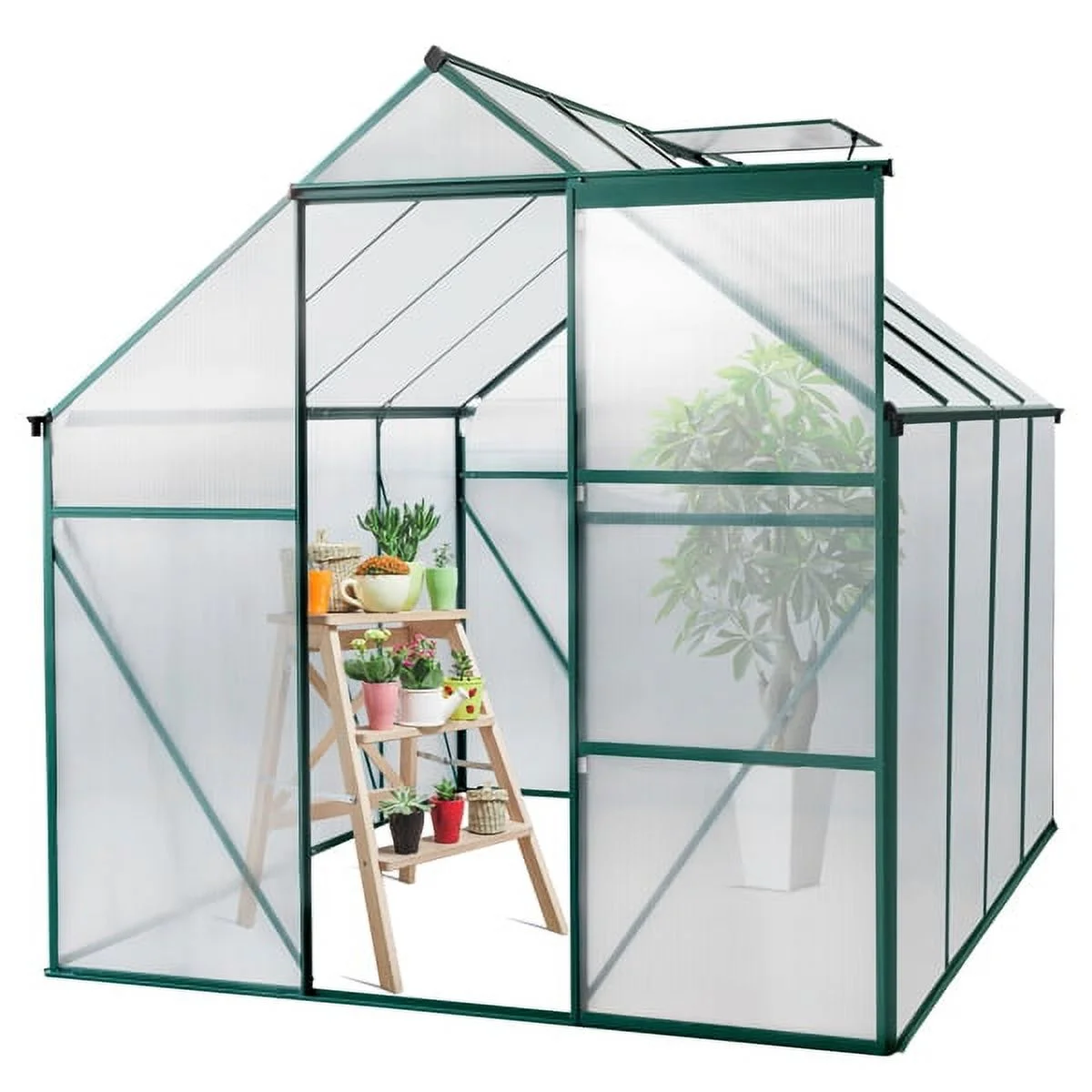 Fithood 6x8 Hybrid Polycarbonate Greenhouse Green