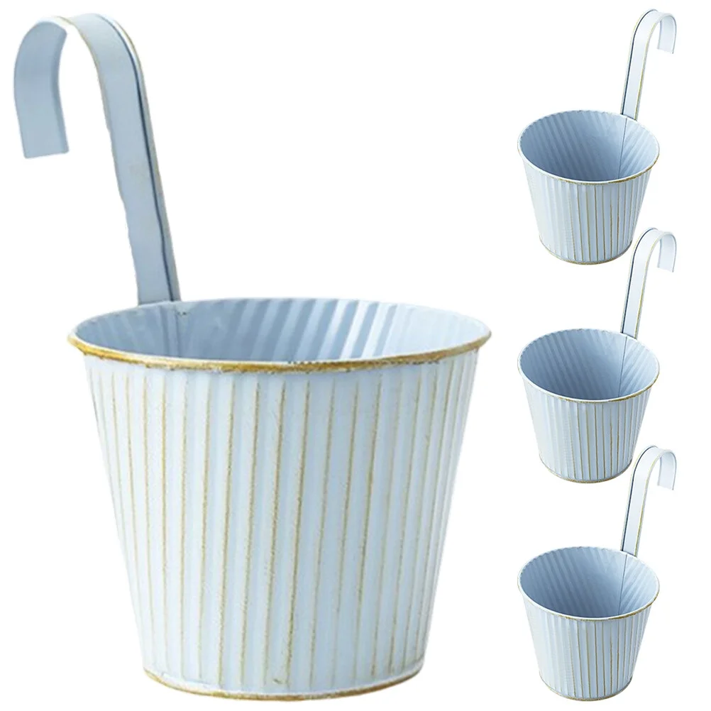 Jibingyi 4Pcs Flower Pot Metal Hanging Flower Pot Balcony Garden Planter Basket Fence Hanging Bucket