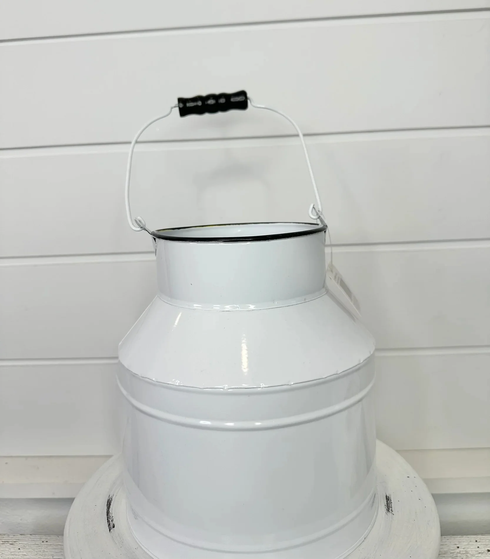 Black  White Enamel Metal Milkcan Planter - 8.5x7.5x7.5 - Rustic Farmhouse Decor - Vintage Home Decor (CTY36695-YLW)