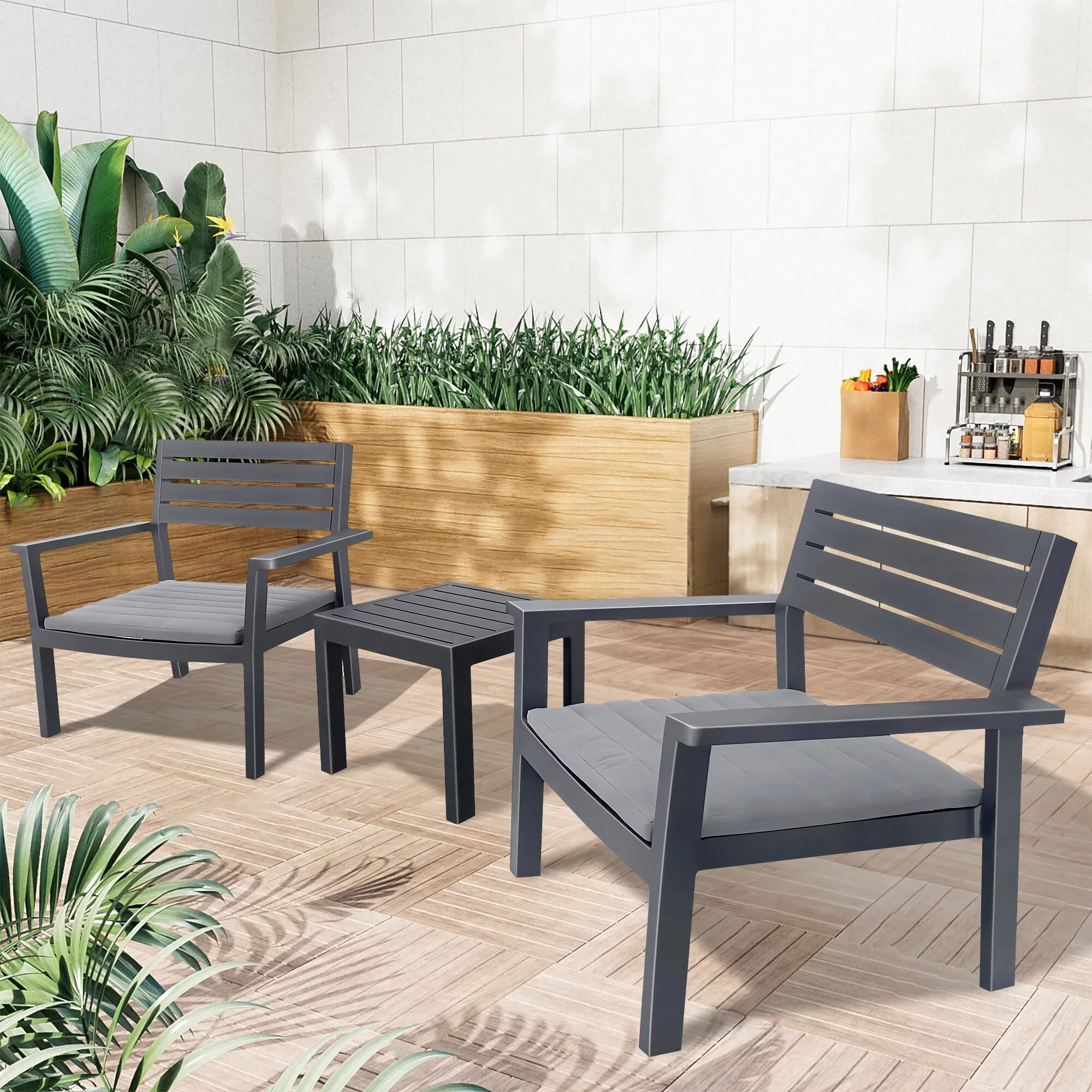 Master 3PCS Cast Aluminium Table Chairs Bistro Set Cushioned Seat Outdoor Furniture