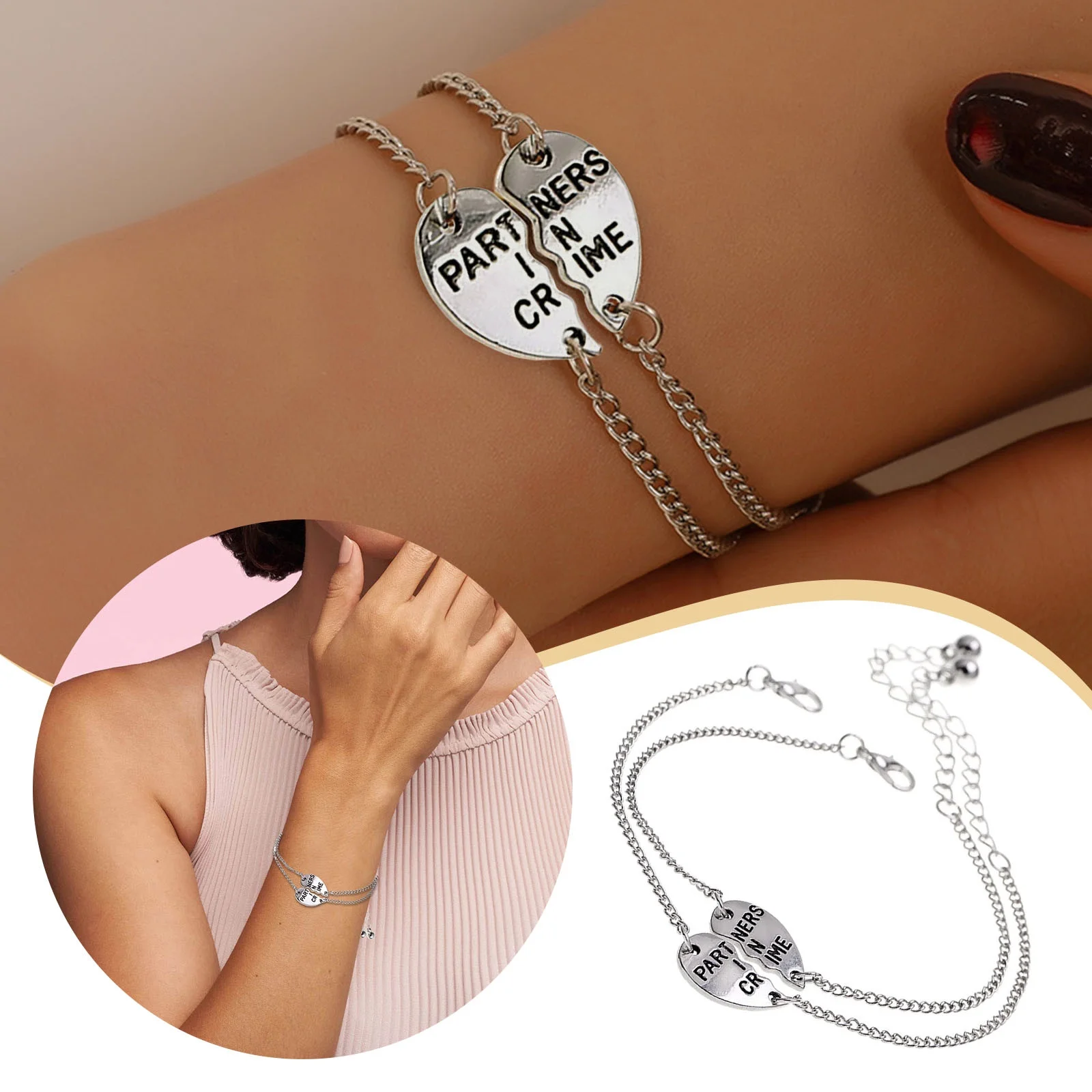 BOLUOYI Graduation Grandest Birch 2Pcs Women'S Break Heart Chain Friend Sisters Bracelets Gift