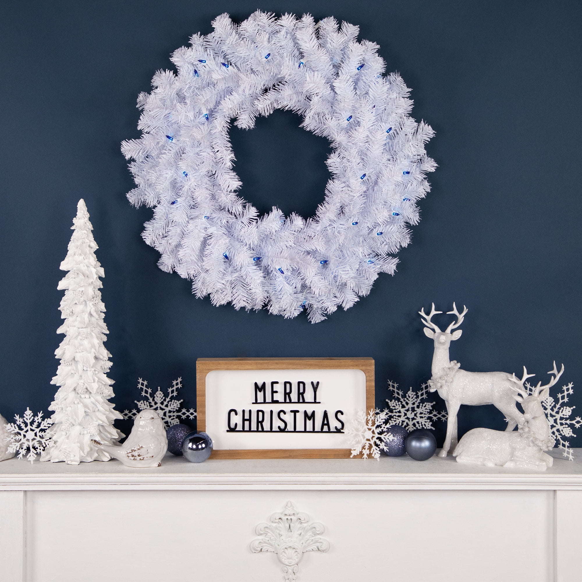 Northlight Pre-Lit Geneva White Spruce Artificial Christmas Wreath, 24-Inch, Blue Lights