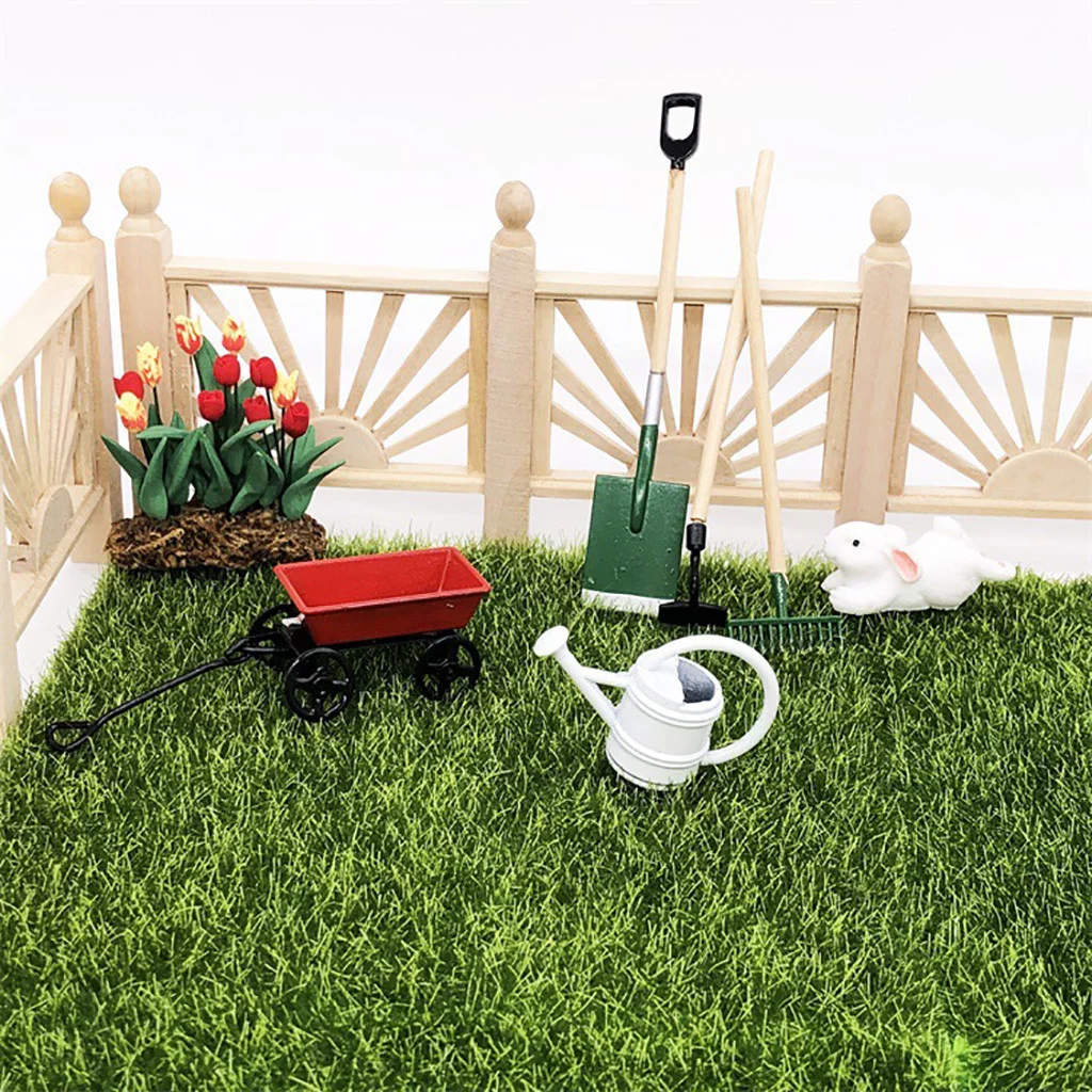 BOLUOYI Toys Age 3 4Th of July 1/12Ature Dollhouse Set Fairy Garden Tools Watering Can Red Cart